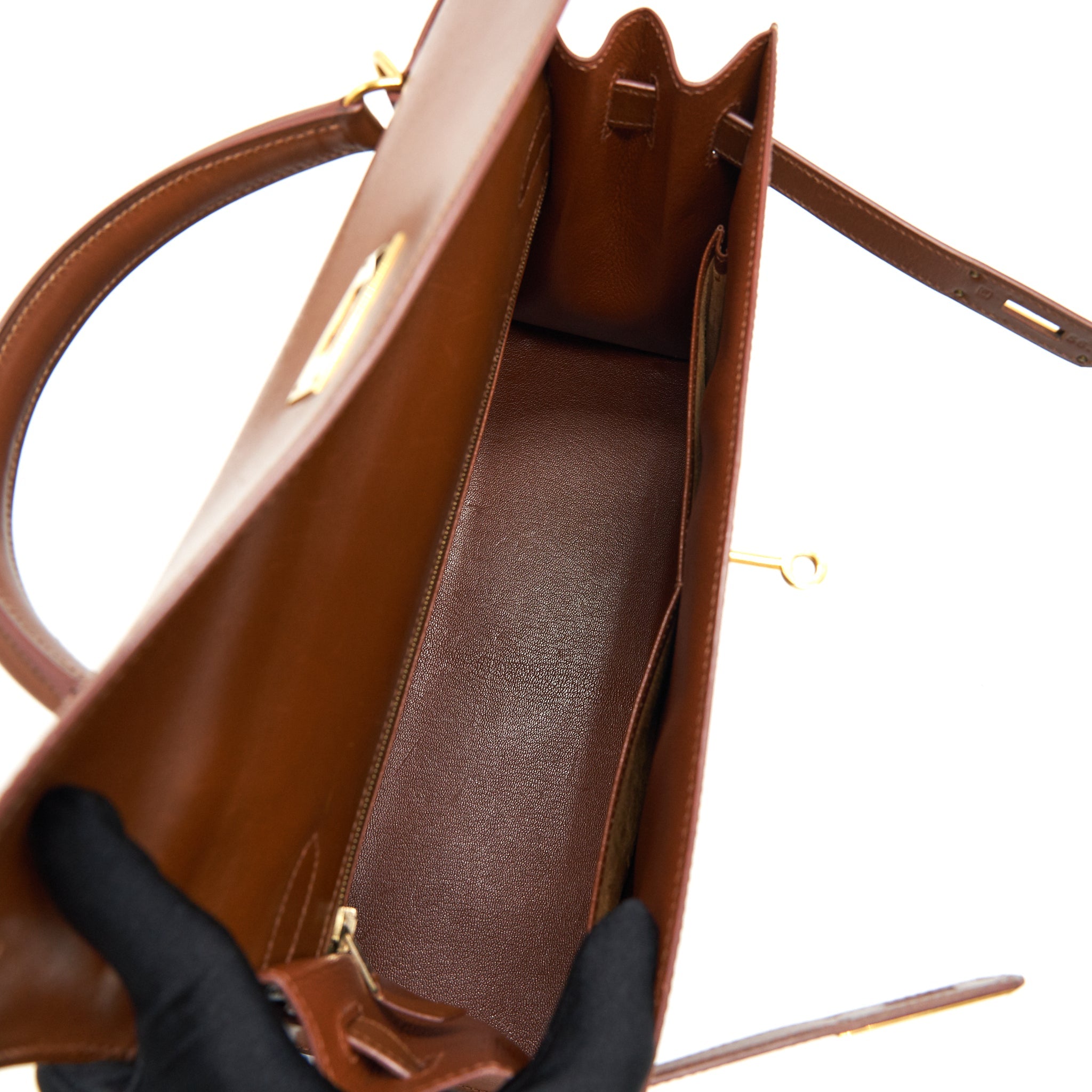 HERMES VINTAGE KELLY 32 BROWN GHW BOX LEATHER