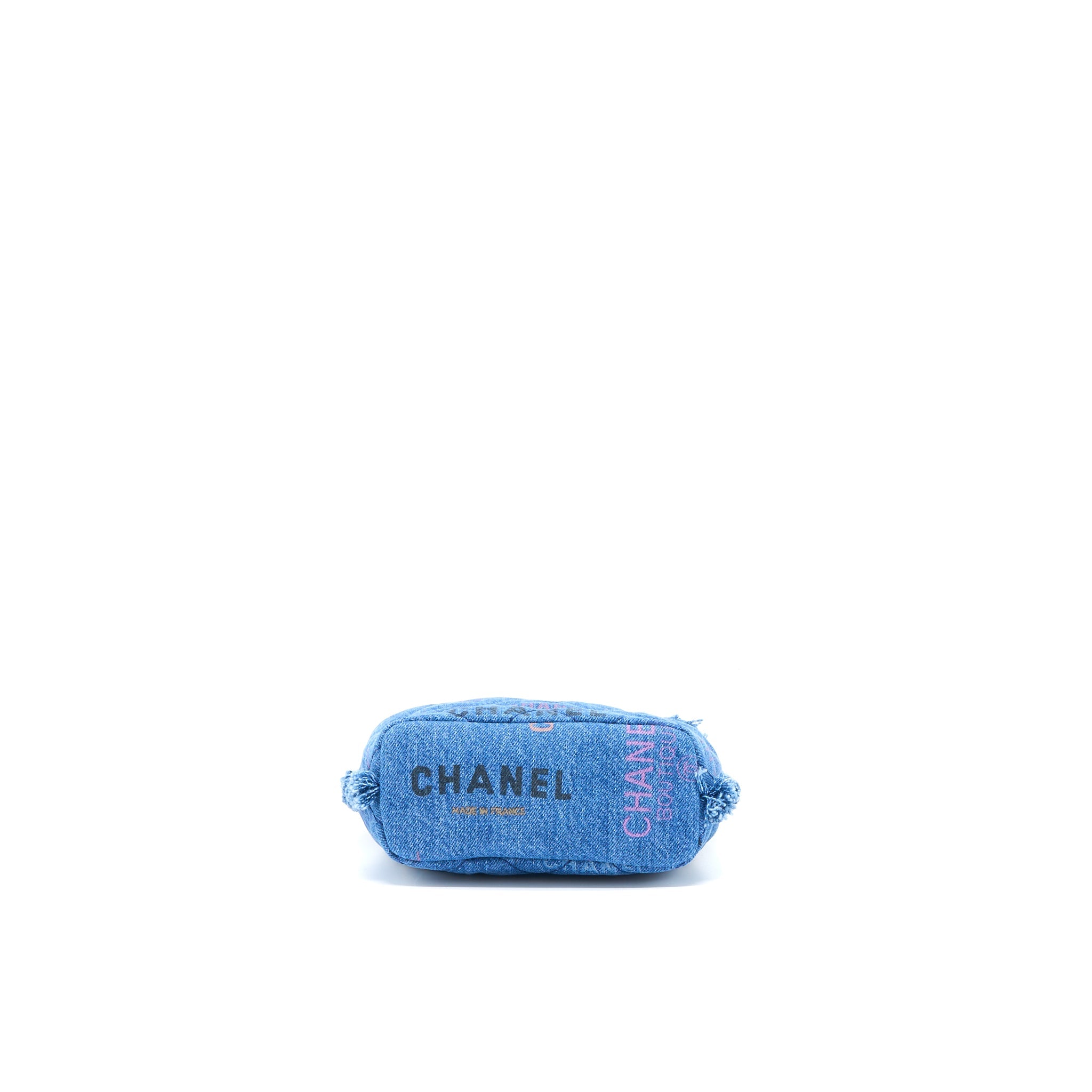 CHANEL 22P SMALL BLUE DENIM BUCKET BAG LGHW (MICROCHIP)