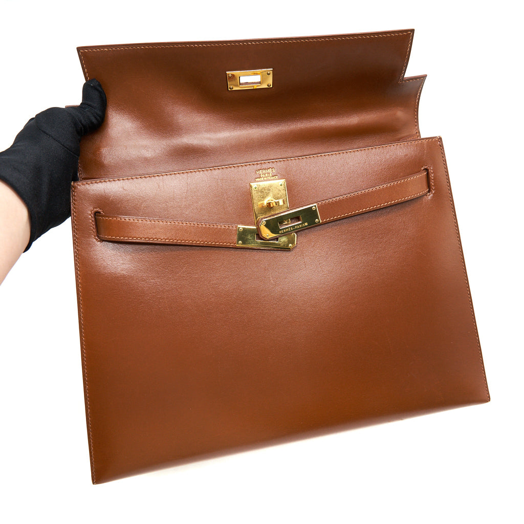 HERMES VINTAGE KELLY 32 BROWN GHW BOX LEATHER