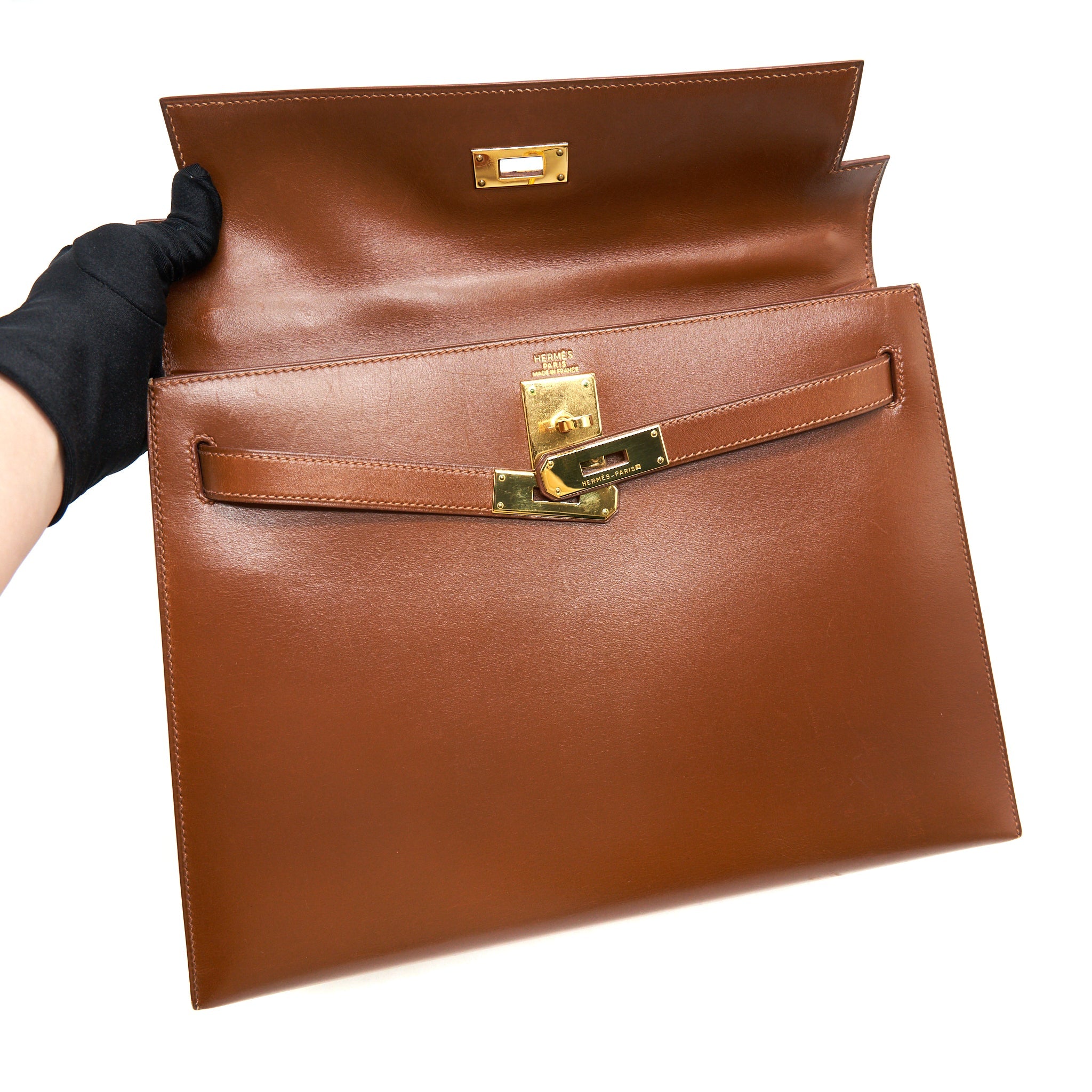 HERMES VINTAGE KELLY 32 BROWN GHW BOX LEATHER