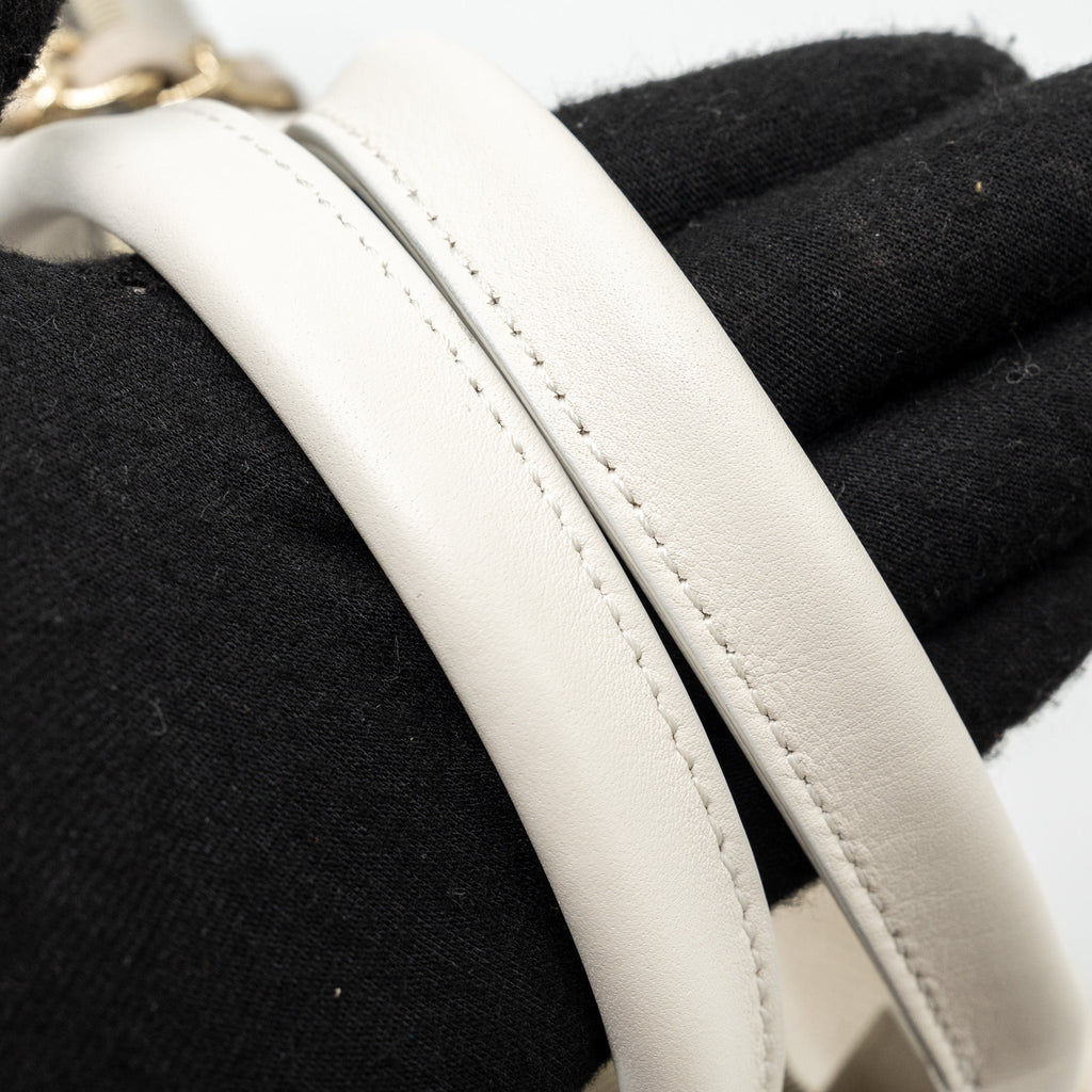 CHANEL DEAUVILLE BAG CANVAS/ LEATHER BEIGE/WHITE GHW (MICROCHIP)