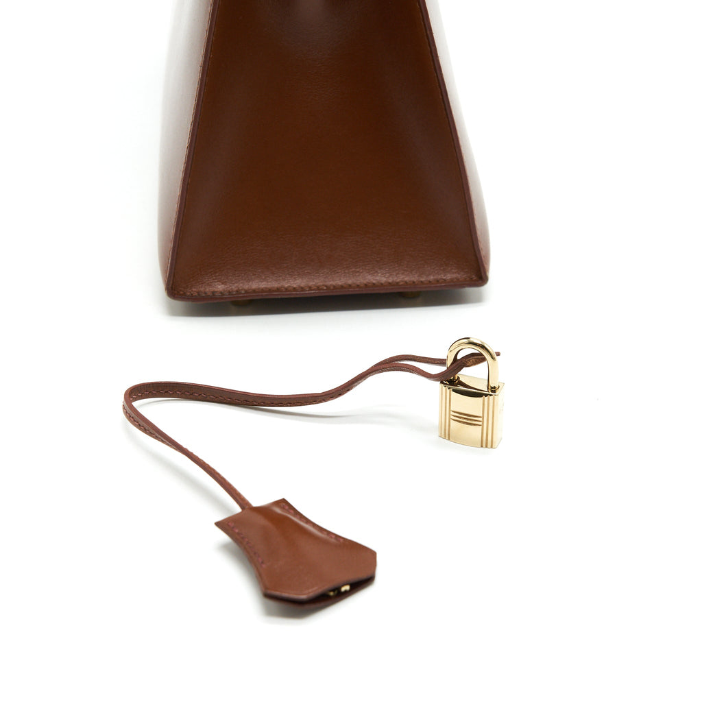 HERMES VINTAGE KELLY 32 BROWN GHW BOX LEATHER