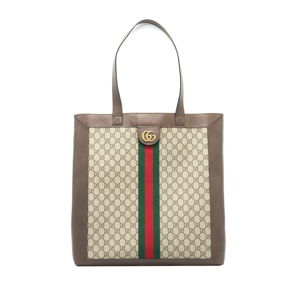 GUCCI OPHIDIA GG LEATHER TRIMMED PRINTED COATED CANVAS TOTE