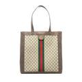 GUCCI OPHIDIA GG LEATHER TRIMMED PRINTED COATED CANVAS TOTE