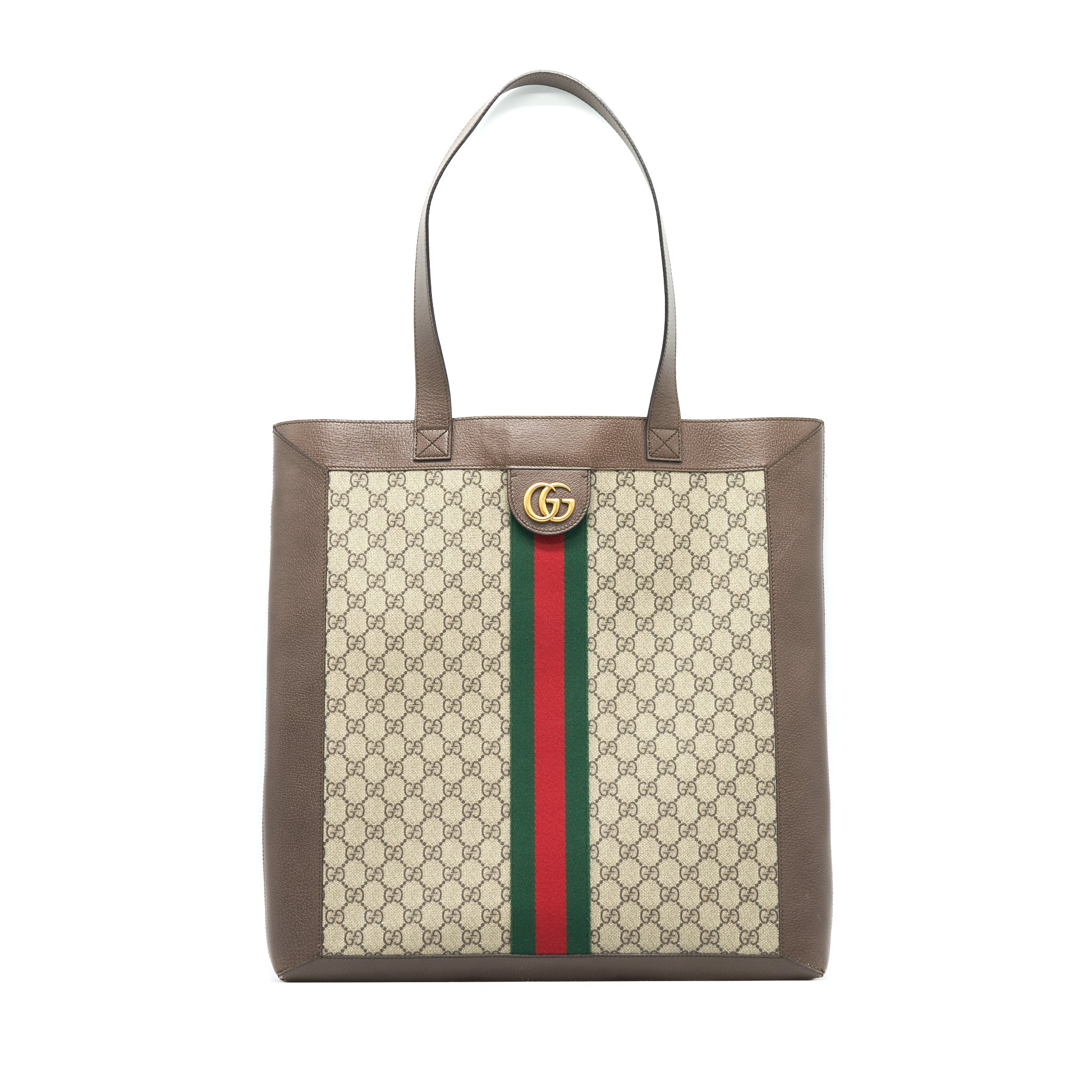 GUCCI OPHIDIA GG LEATHER TRIMMED PRINTED COATED CANVAS TOTE