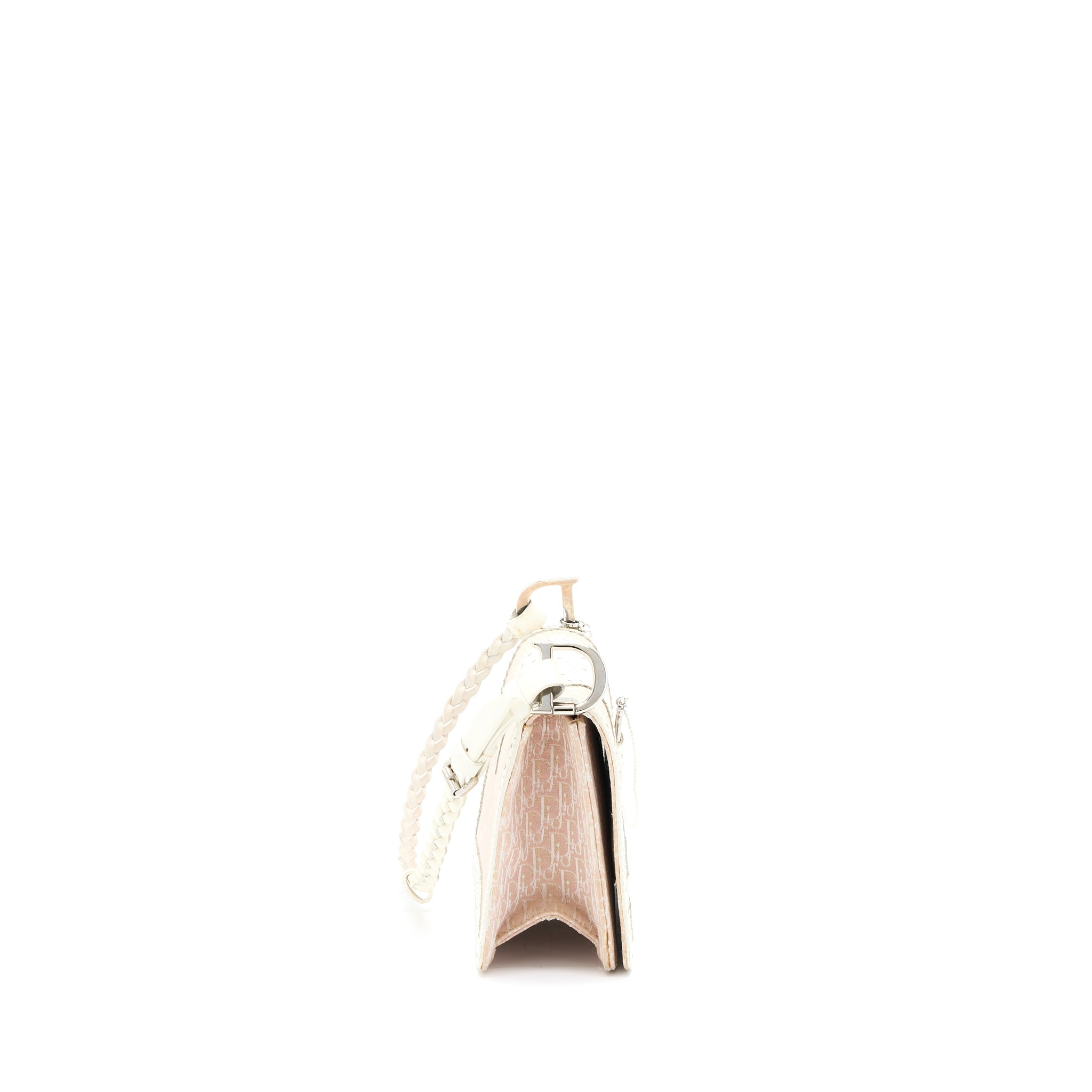 DIOR PINK LOGO MONOGRAM LACE HANDBAG PEARL D STRAP CHARM SHW