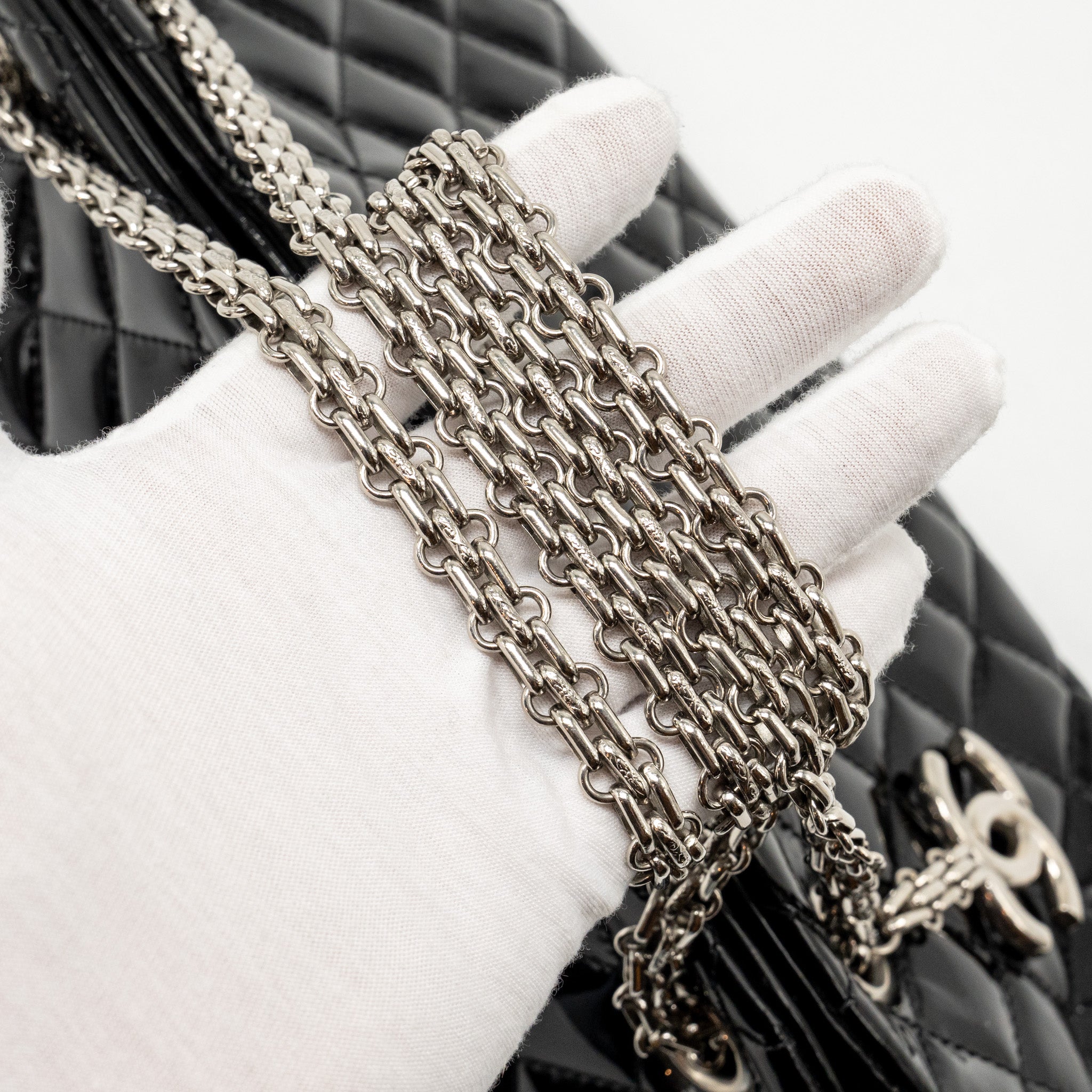 CHANEL JUST MADEMOISELLE BOWLING BAG PATENT BLACK SHW