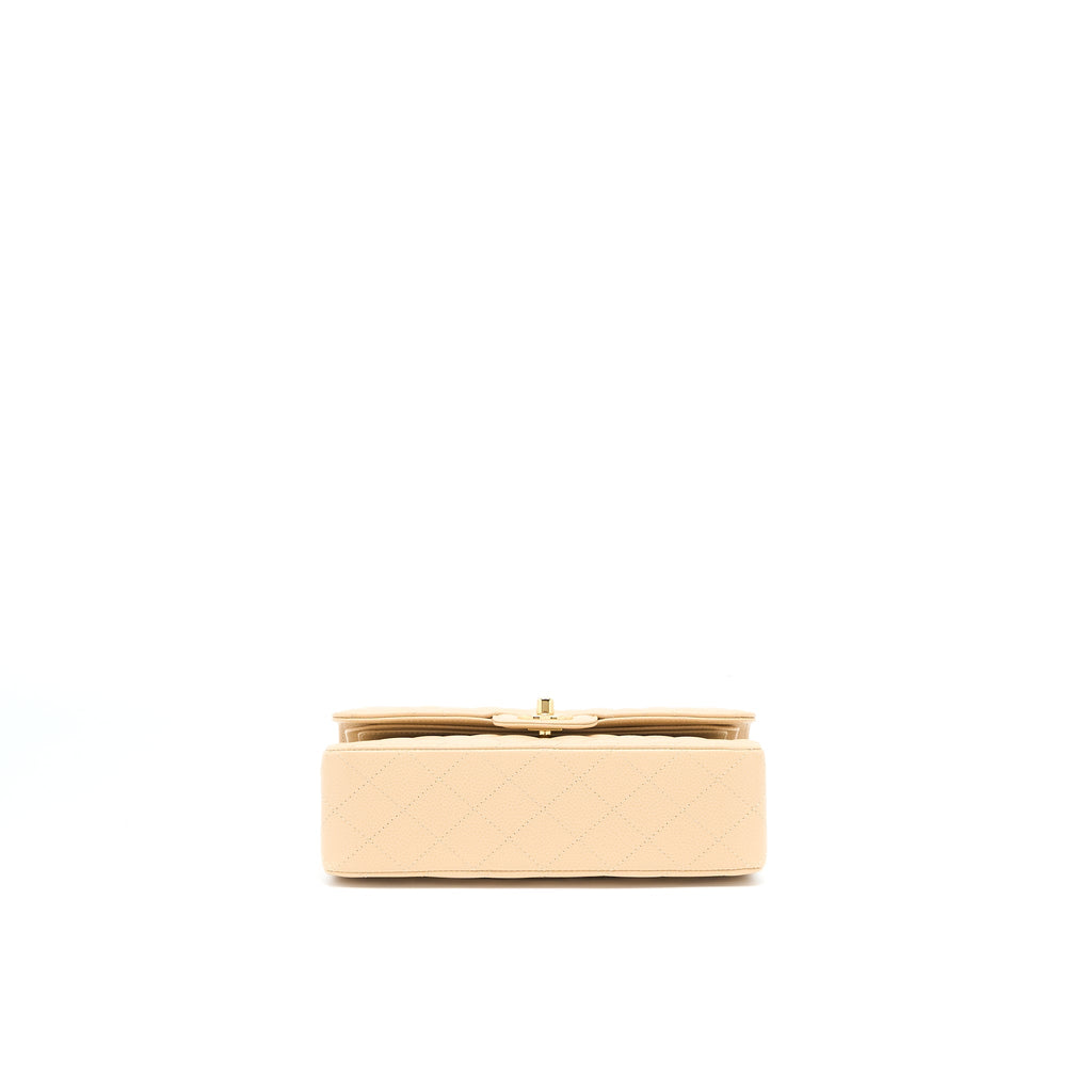 CHANEL SMALL CLASSIC DOUBLE FLAP BAG CAVIAR BEIGE GHW(MICROCHIP)