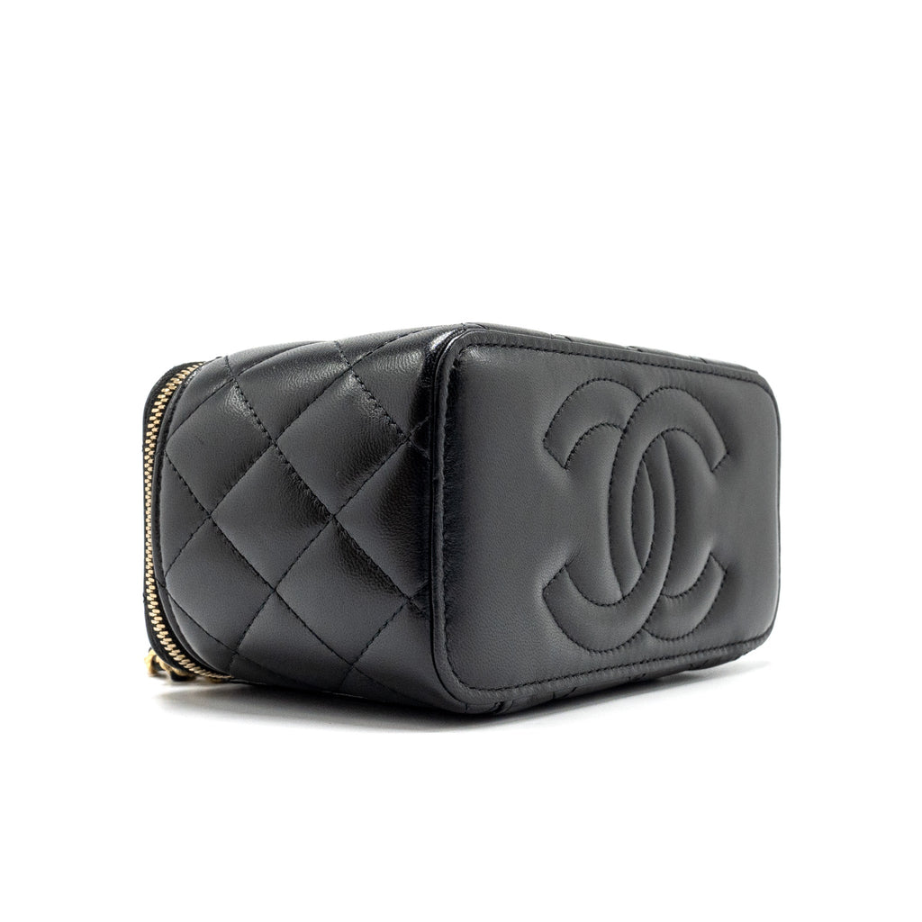 CHANEL 23C LONG VANITY WITH CHAIN SHINY LAMBSKIN BLACK GHW (MICROCHIP)