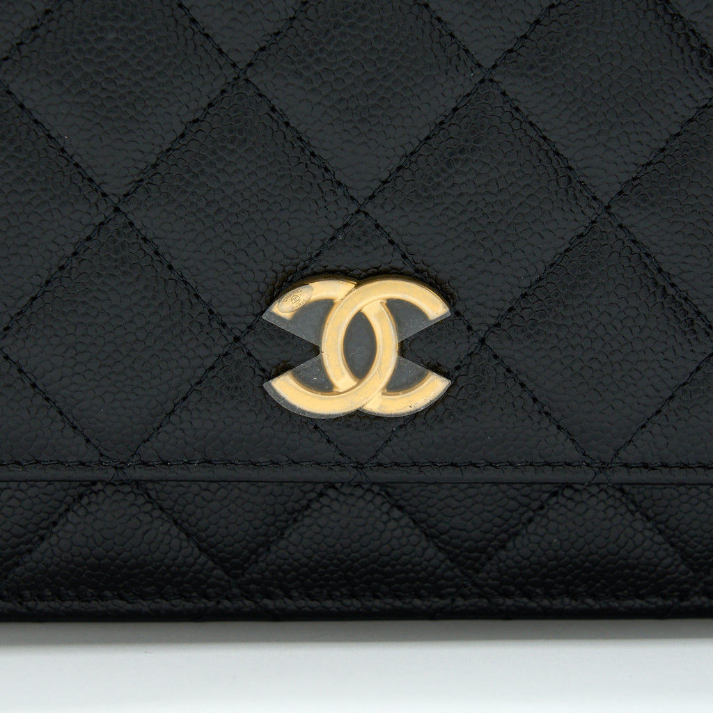 CHANEL LETTER TOP HANDLE WALLET ON CHAIN CAVIAR BLACK GHW (MICROCHIP)