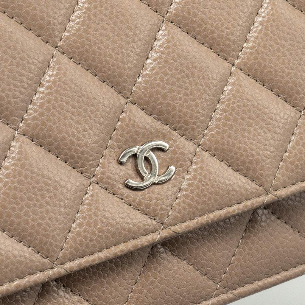 CHANEL CLASSIC WALLET ON CHAIN CAVIAR DARK BEIGE SHW