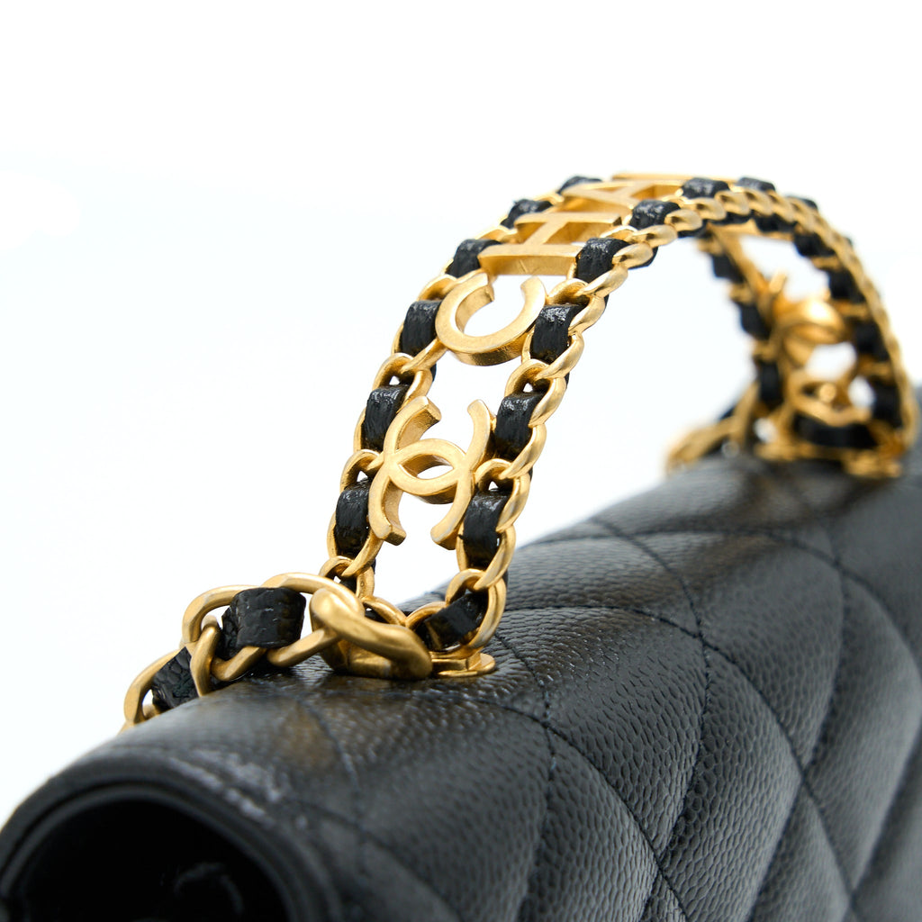 CHANEL LETTER TOP HANDLE WALLET ON CHAIN CAVIAR BLACK GHW (MICROCHIP)