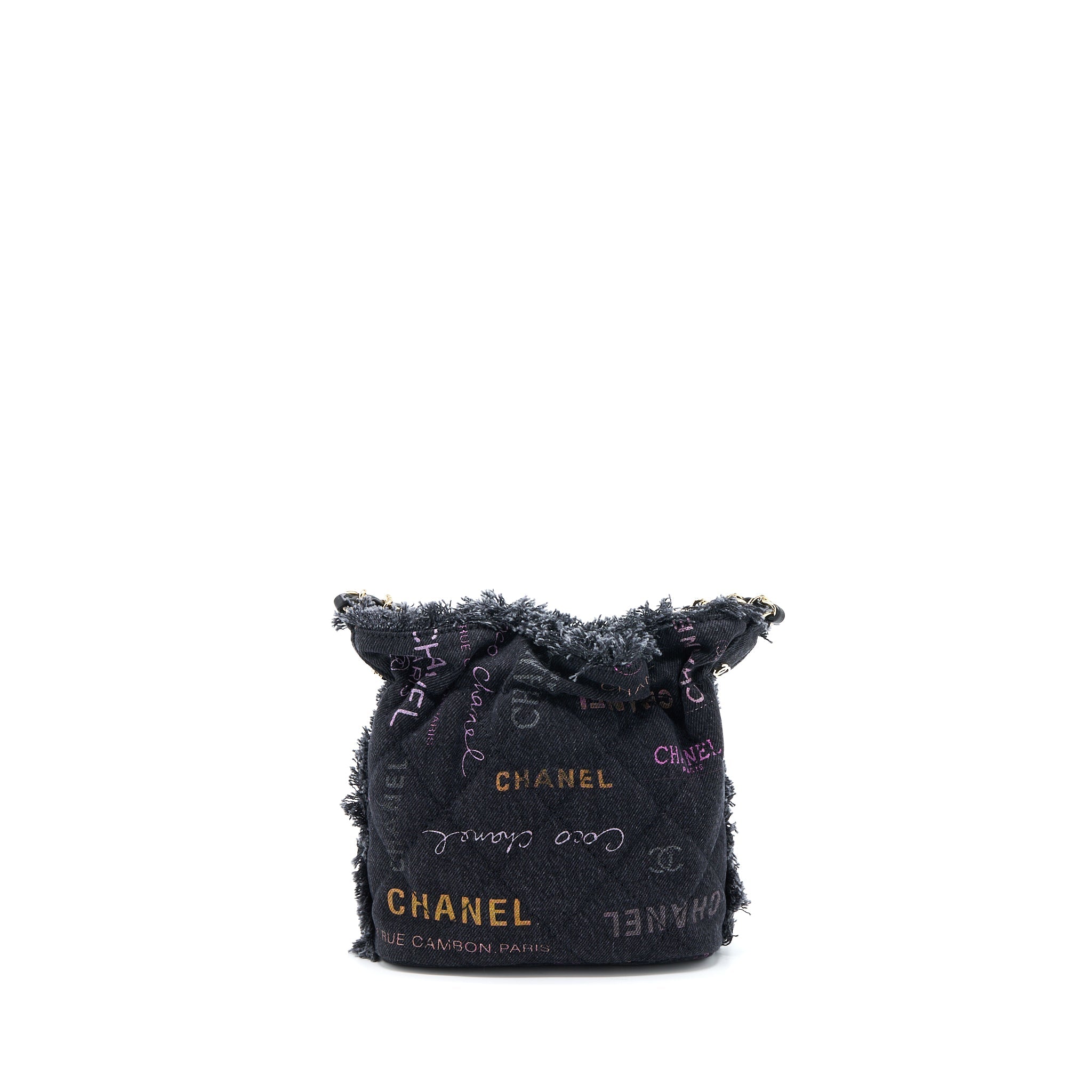 CHANEL 22P SMALL BLACK DENIM BUCKET BAG GHW (MICROCHIP)