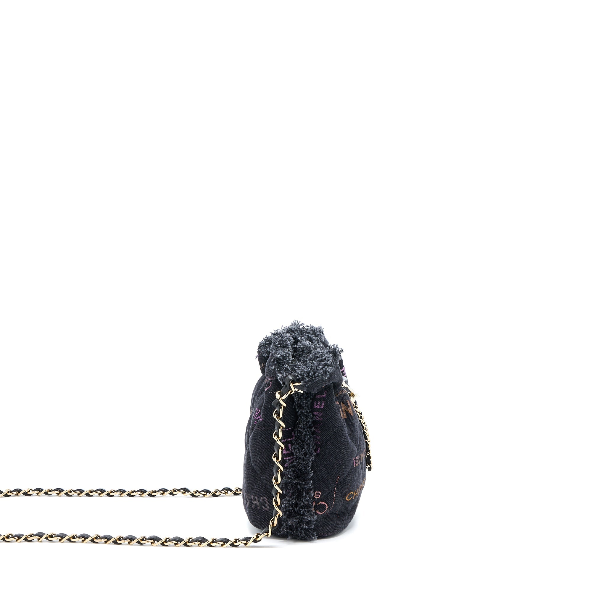 CHANEL 22P SMALL BLACK DENIM BUCKET BAG GHW (MICROCHIP)