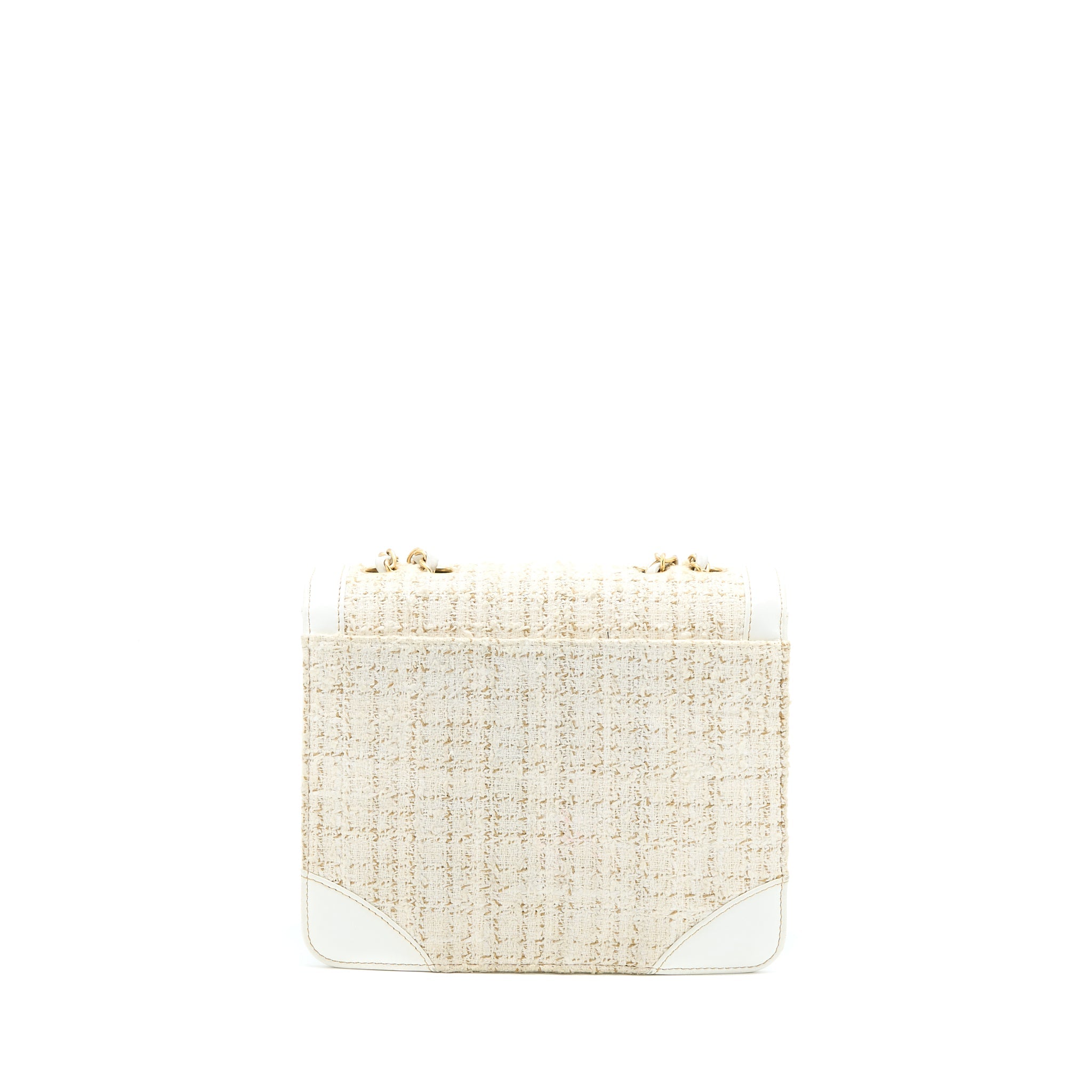 CHANEL VINTAGE FLAP BAG TWEED / LEATHER WHITE GHW