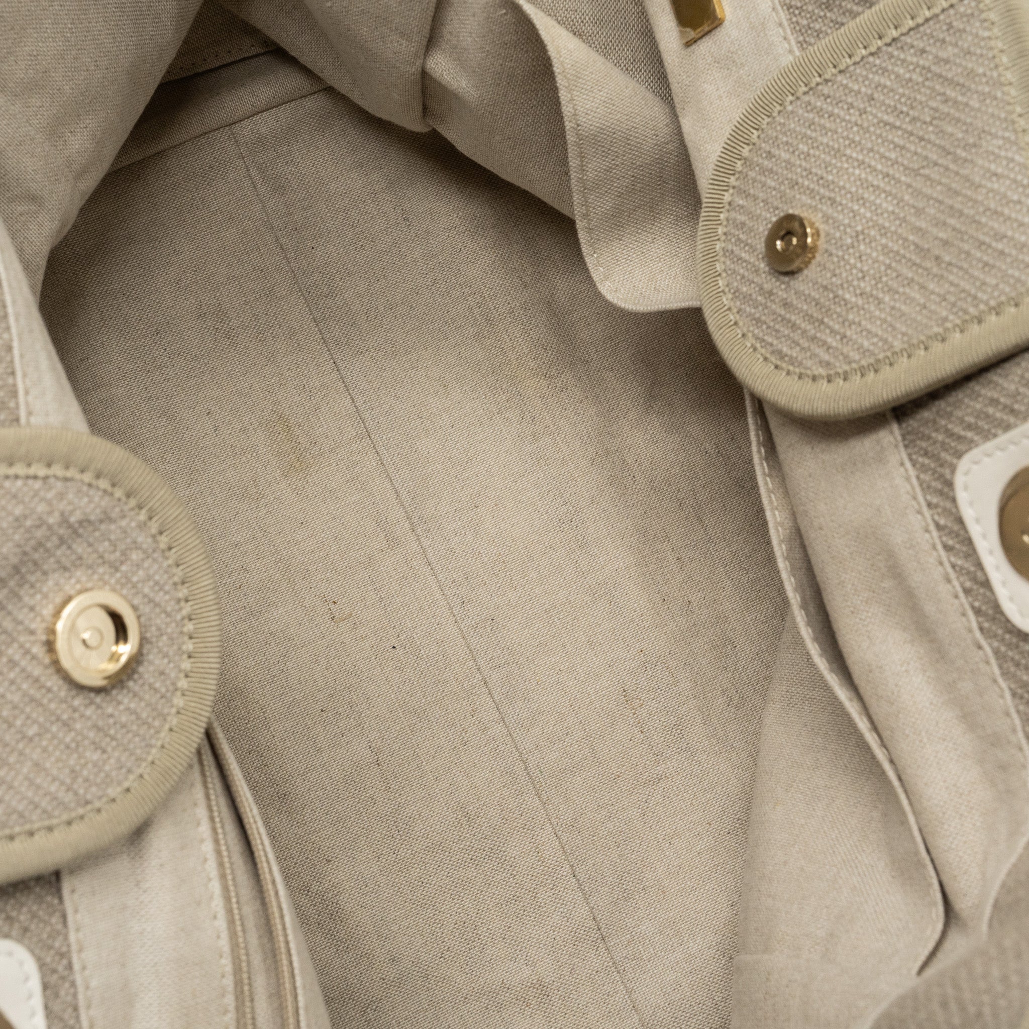 CHANEL DEAUVILLE BAG CANVAS/ LEATHER BEIGE/WHITE GHW (MICROCHIP)