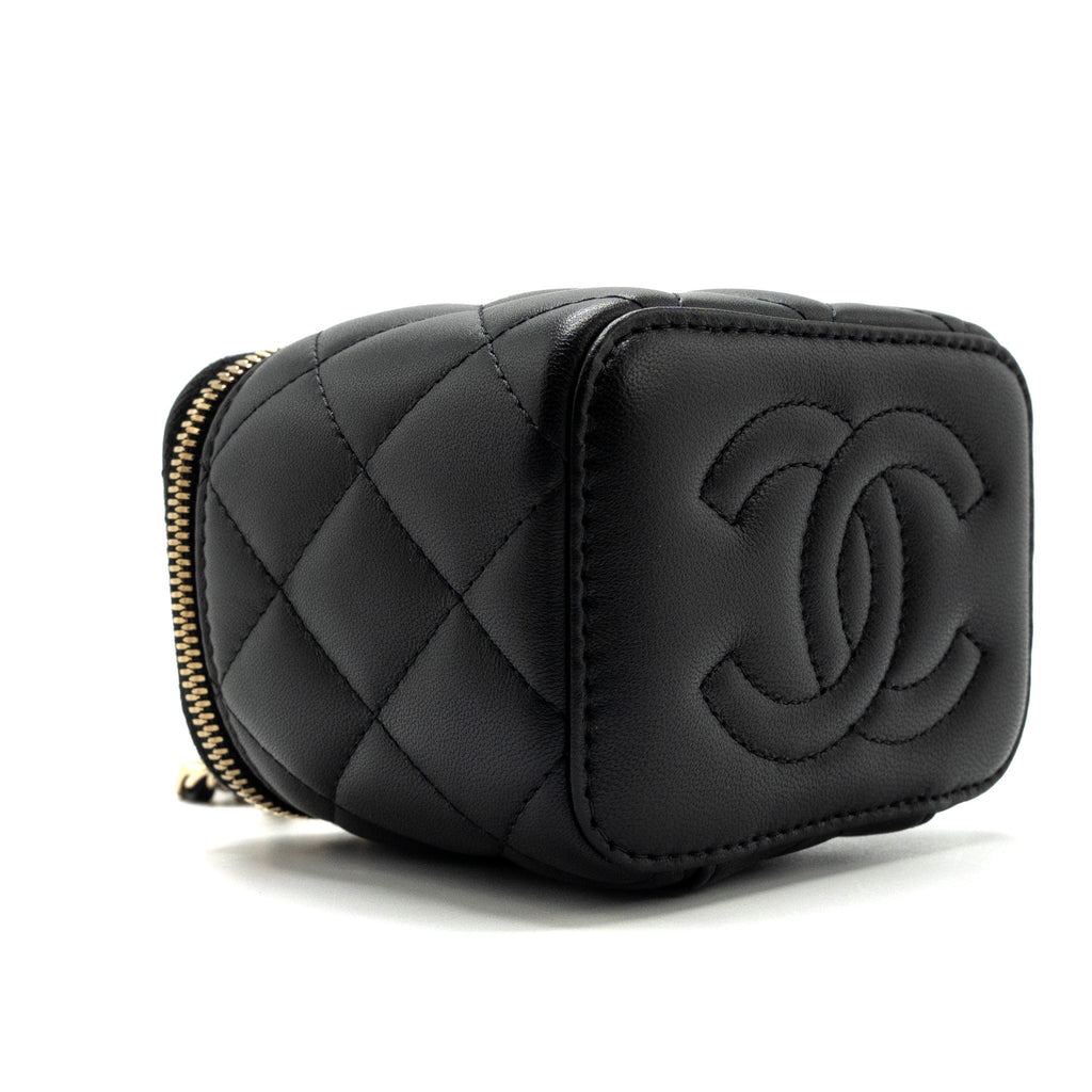 CHANEL PEARL CRUSH MINI VANITY CASE LAMBSKIN BLACK LGHW(MICROCHIP)