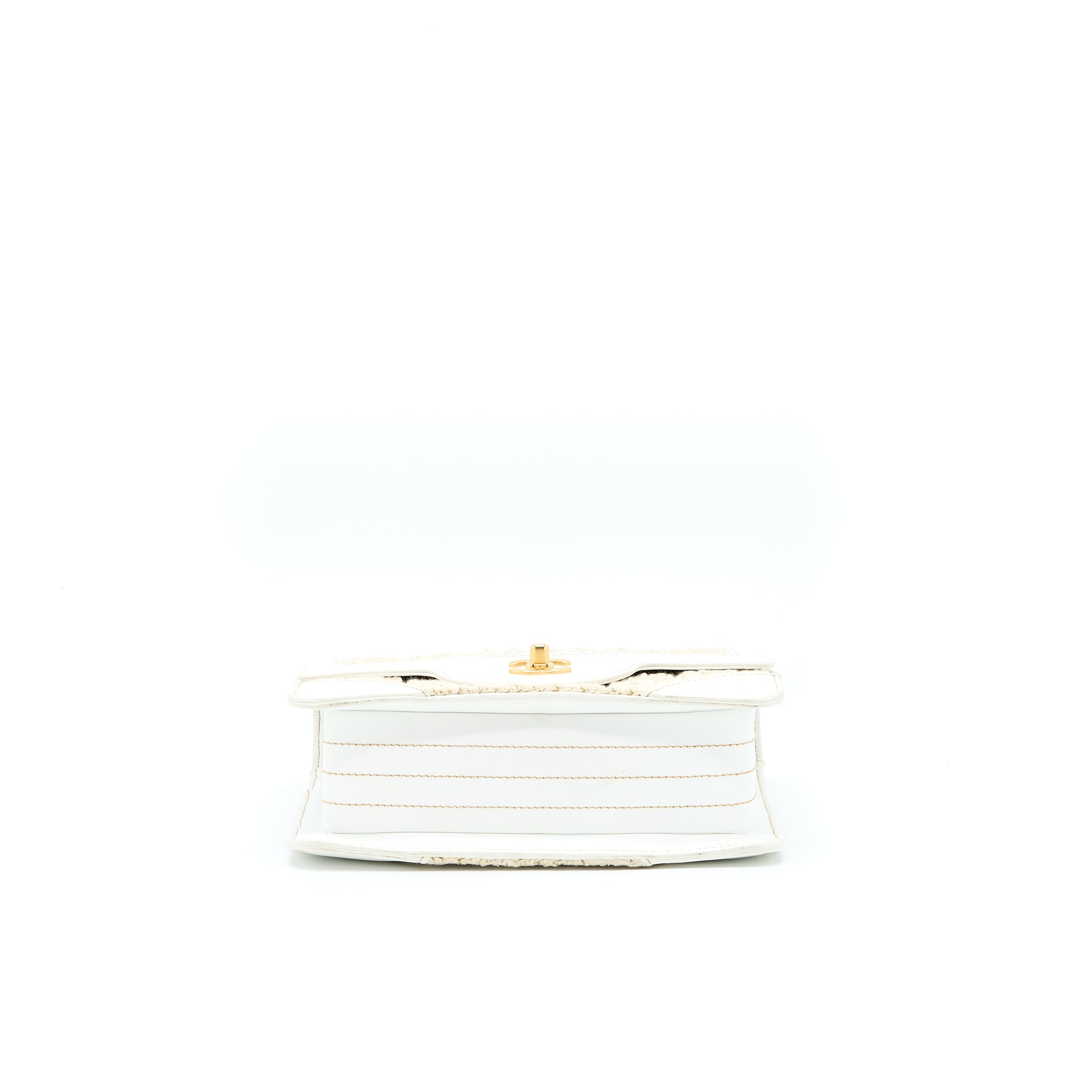 CHANEL VINTAGE FLAP BAG TWEED / LEATHER WHITE GHW