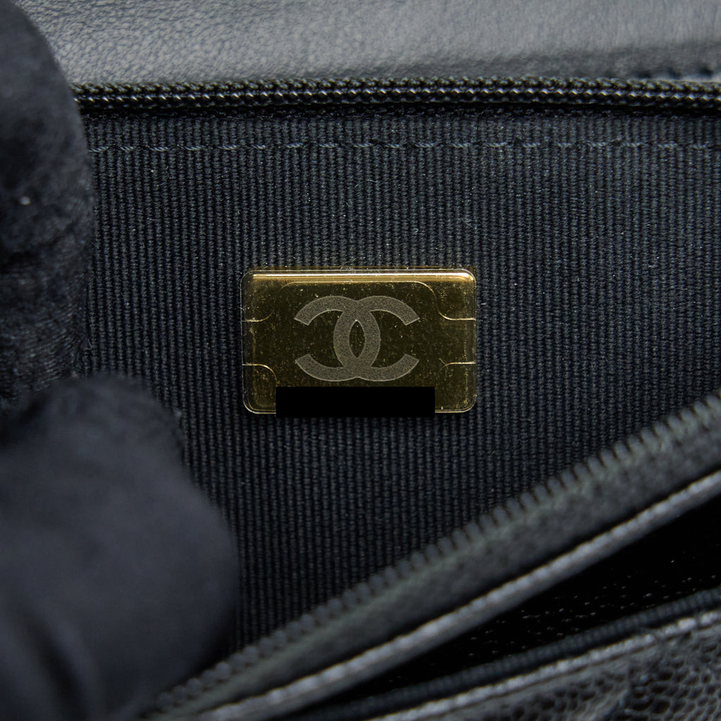 CHANEL LETTER TOP HANDLE WALLET ON CHAIN CAVIAR BLACK GHW (MICROCHIP)