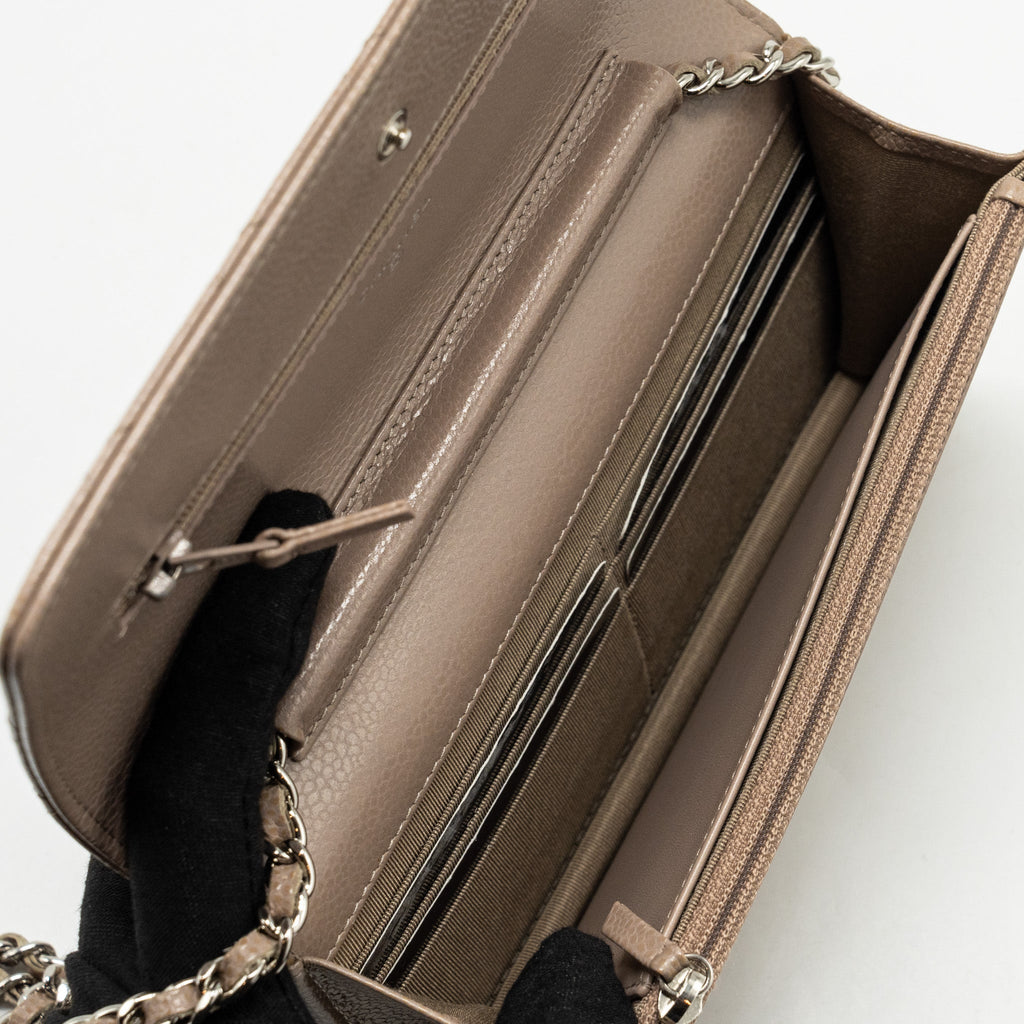 CHANEL CLASSIC WALLET ON CHAIN CAVIAR DARK BEIGE SHW