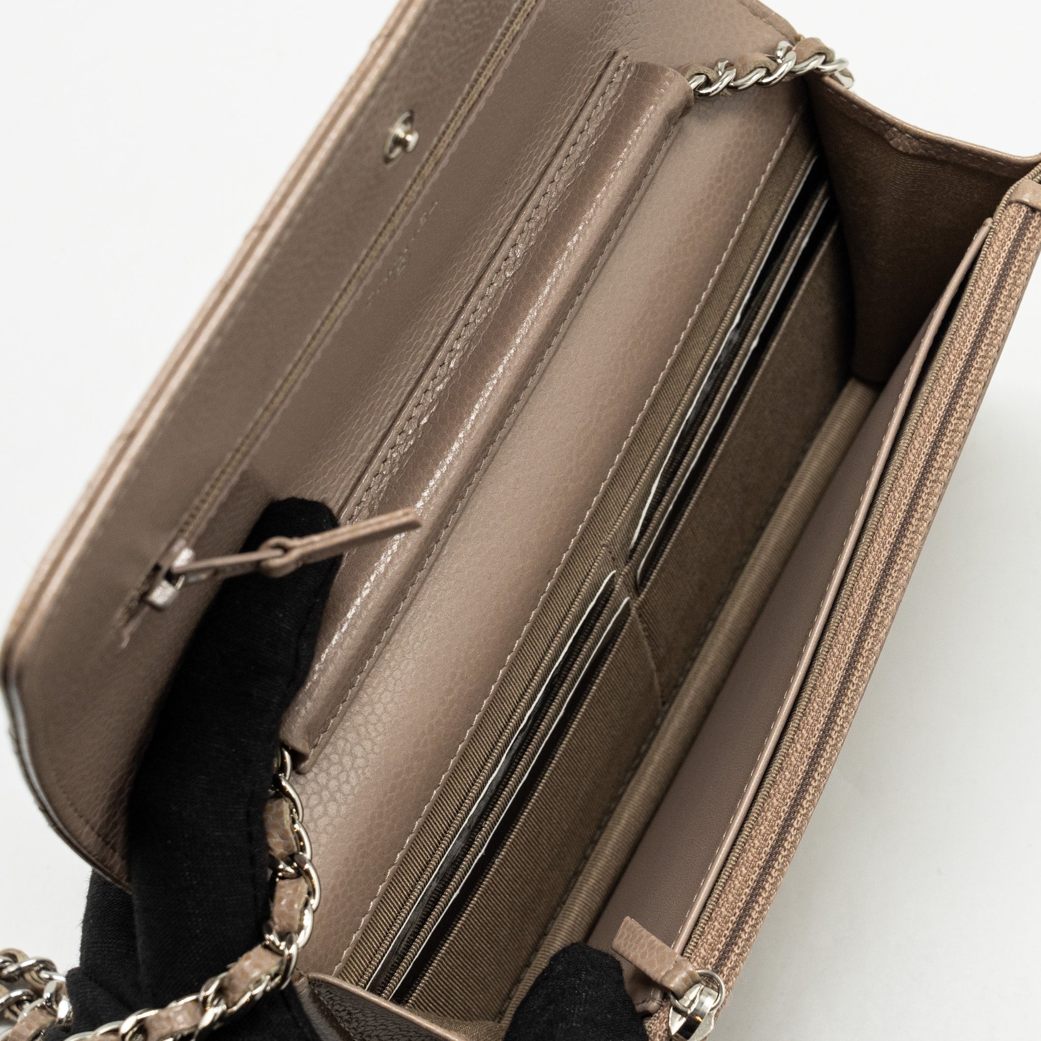 CHANEL CLASSIC WALLET ON CHAIN CAVIAR DARK BEIGE SHW