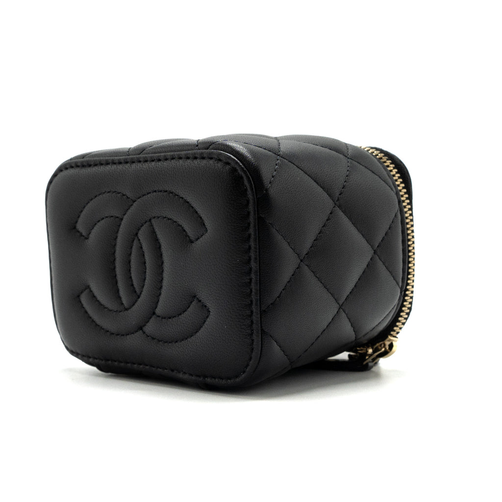 CHANEL PEARL CRUSH MINI VANITY CASE LAMBSKIN BLACK LGHW(MICROCHIP)