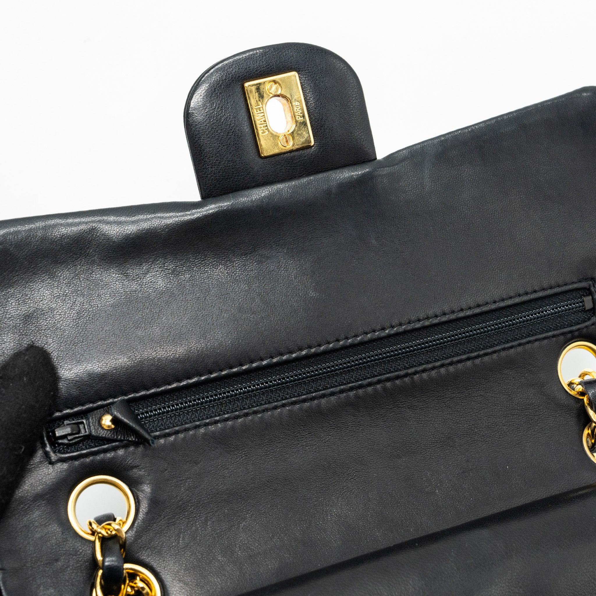 CHANEL VINTAGE SMALL CLASSIC DOUBLE FLAP BAG LAMBSKIN BLACK GHW