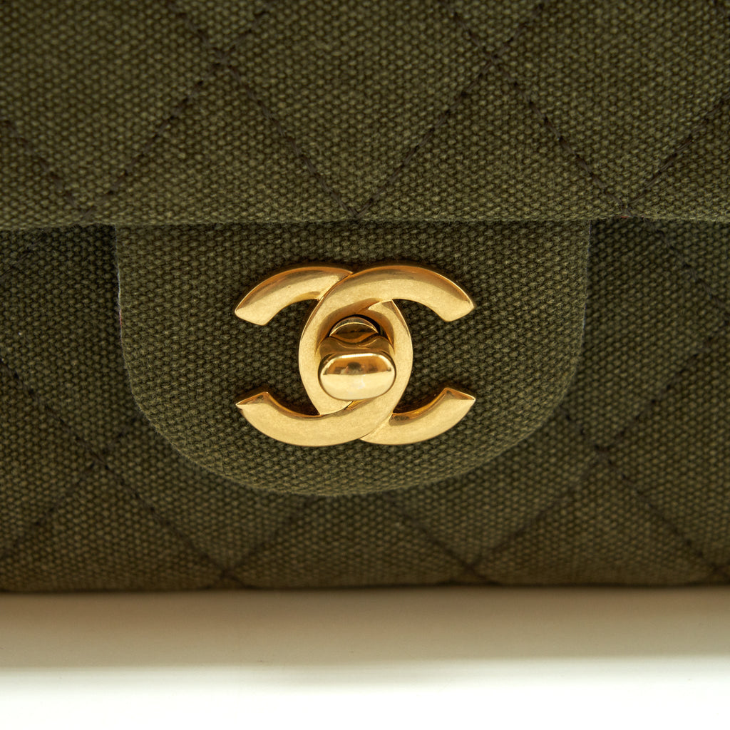 CHANEL CUBA CHARMS CLASSIC DOUBLE FLAP BAG CANVAS GREEN GHW
