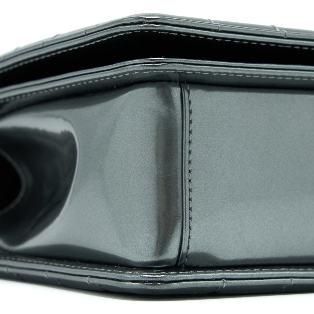 CHANEL MEDIUM BOY BAG PATENT GREY RUTHENIUM SHW