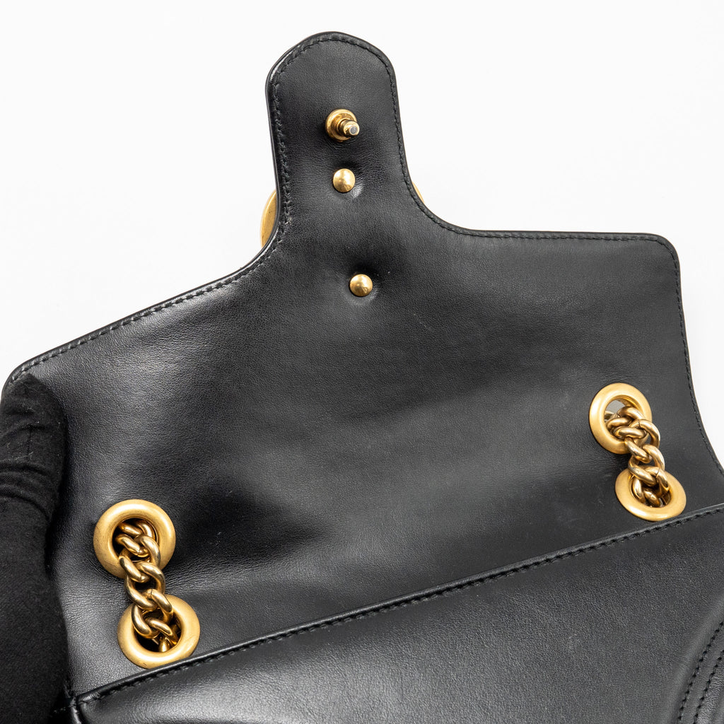 GUCCI SMALL GG MARMONT SHOULDER BAG CALFSKIN BLACK GHW