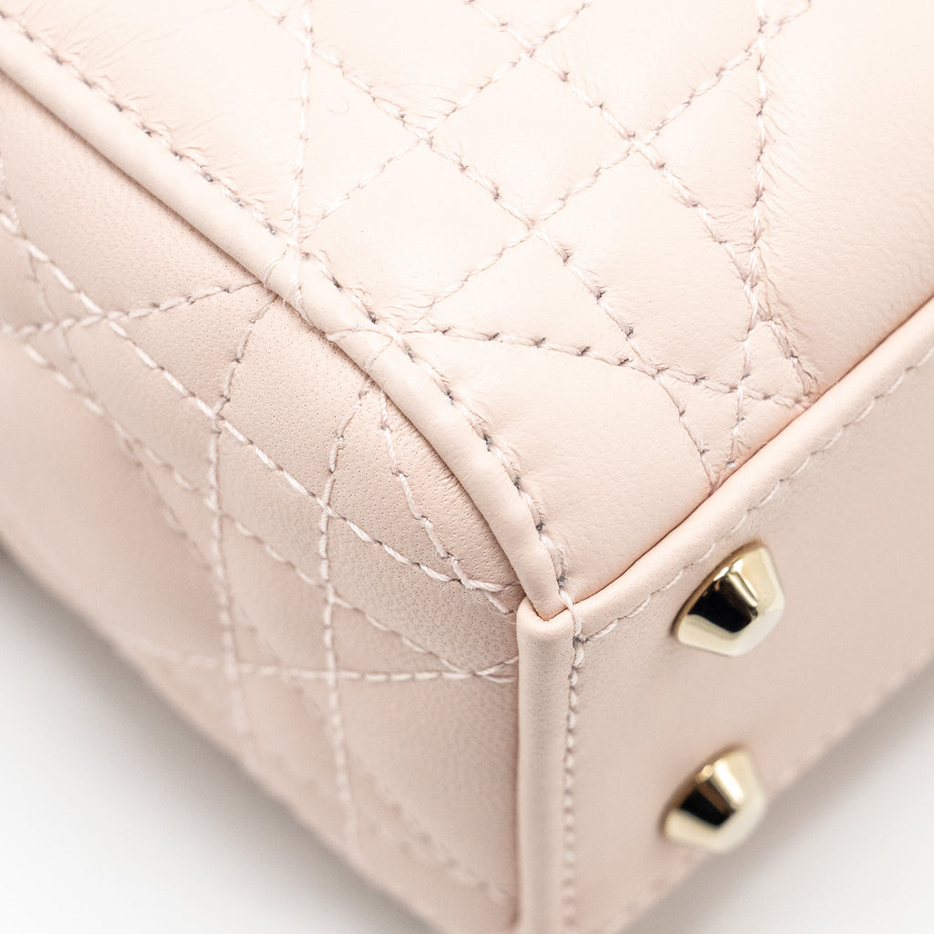DIOR MINI LADY DIOR LAMBSKIN POWDER PINK LGHW