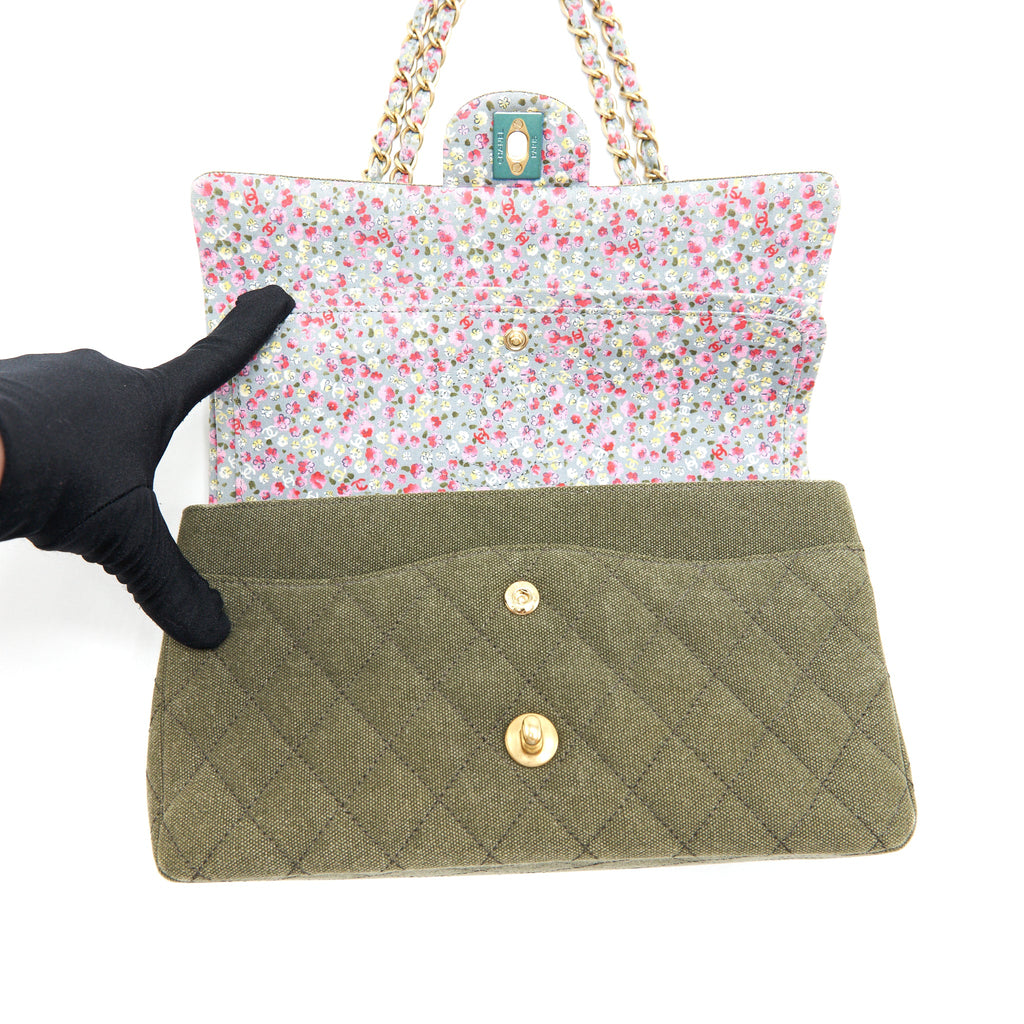 CHANEL CUBA CHARMS CLASSIC DOUBLE FLAP BAG CANVAS GREEN GHW
