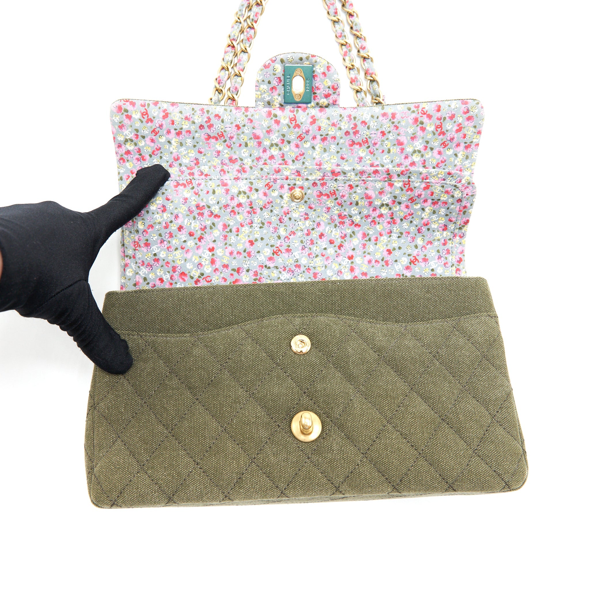 CHANEL CUBA CHARMS CLASSIC DOUBLE FLAP BAG CANVAS GREEN GHW