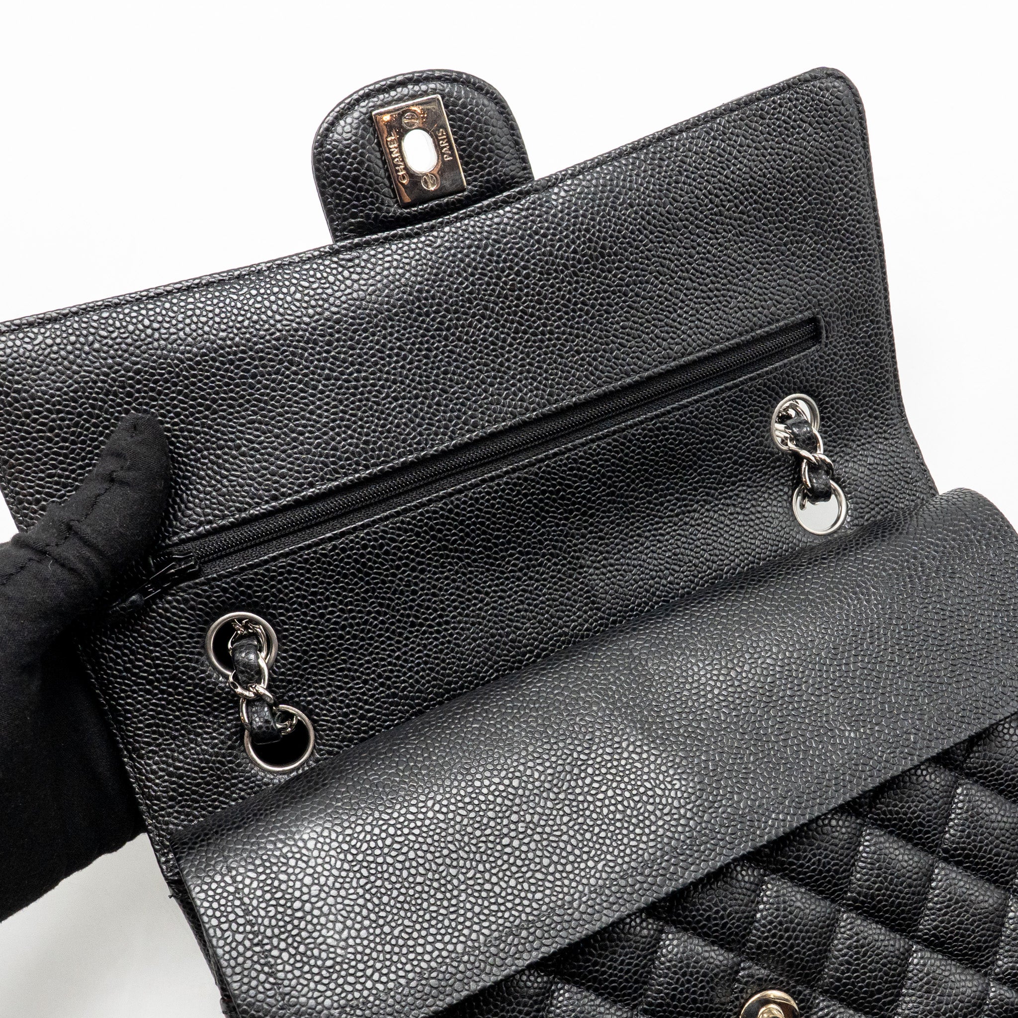CHANEL MEDIUM CLASSIC DOUBLE FLAP BAG CAVIAR BLACK SHW