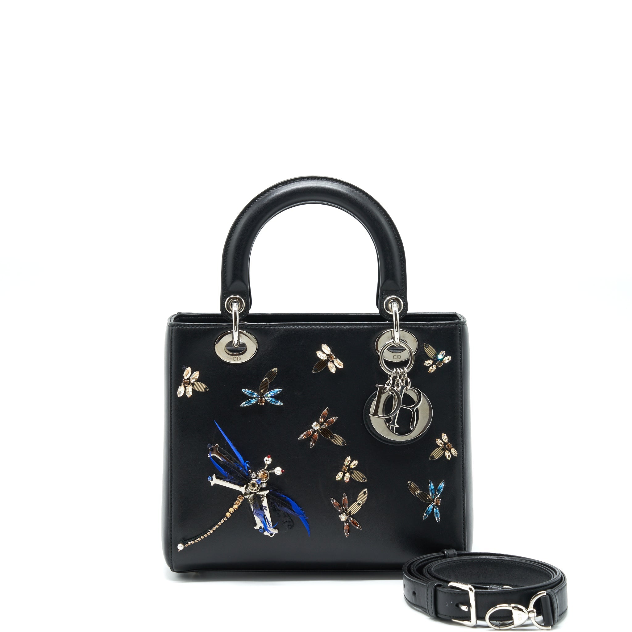 DIOR MEDIUM LADY DIOR LIMITED EDITION LAMBSKIN BLACK/MULTICOLOR SHW