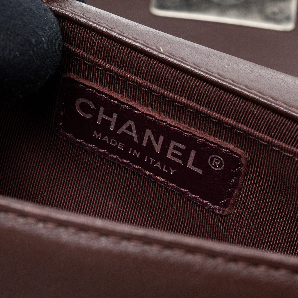 CHANEL CHEVRON SMALL BOY BAG LAMBSKIN BURGUNDY RUTHENIUM HARDWARE