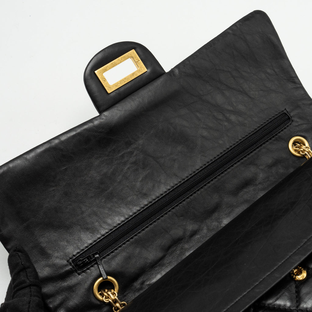 CHANEL MAXI 2.55 REISSUE FLAP BAG AGED CALFSKIN BLACK GHW