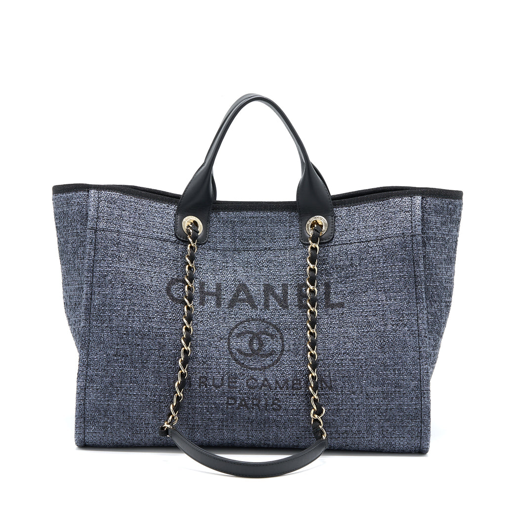 CHANEL DEAUVILLE TOTE BAG TWEED DARK GREY / BLACK LGHW (MICROCHIP)