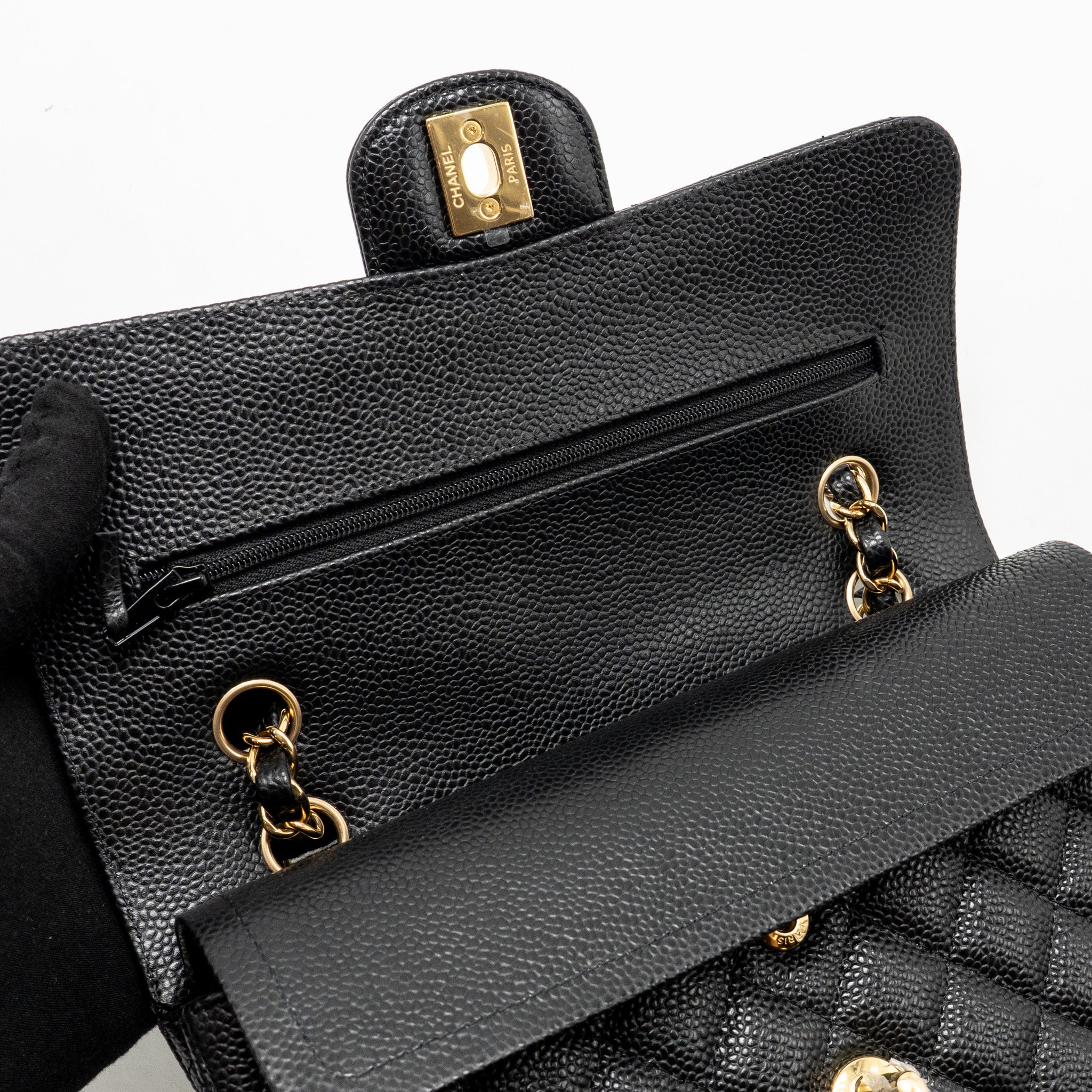 CHANEL SMALL CLASSIC DOUBLE FLAP BAG CAVIAR BLACK GHW (MICROCHIP)