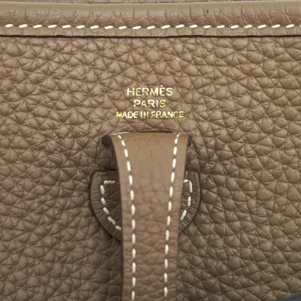 HERMES MINI EVELYNE ETOUPE WITH GHW NAVY STRAP