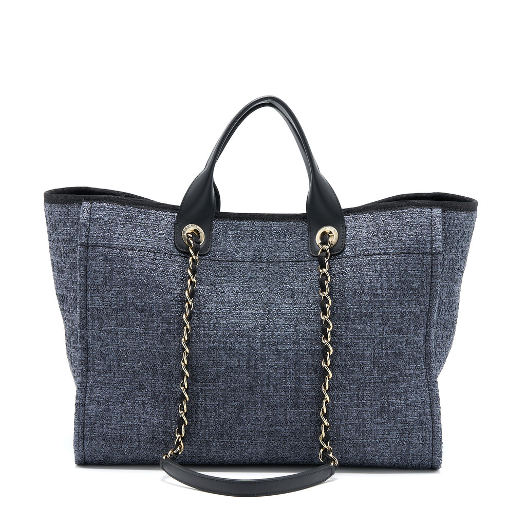 CHANEL DEAUVILLE TOTE BAG TWEED DARK GREY / BLACK LGHW (MICROCHIP)