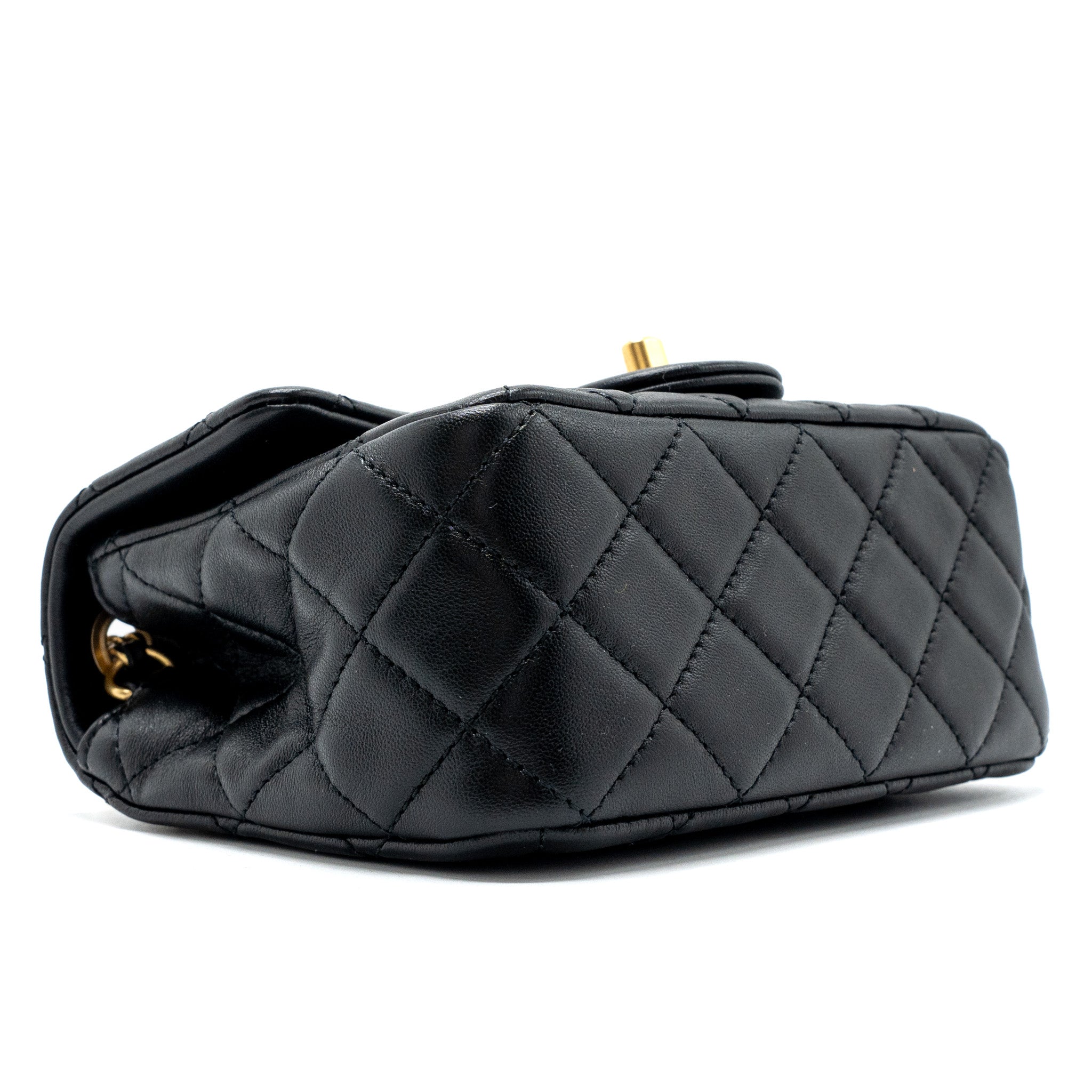 CHANEL PEARL CRUSH MINI SQUARE FLAP BAG LAMBSKIN BLACK GHW(MICROCHIP)