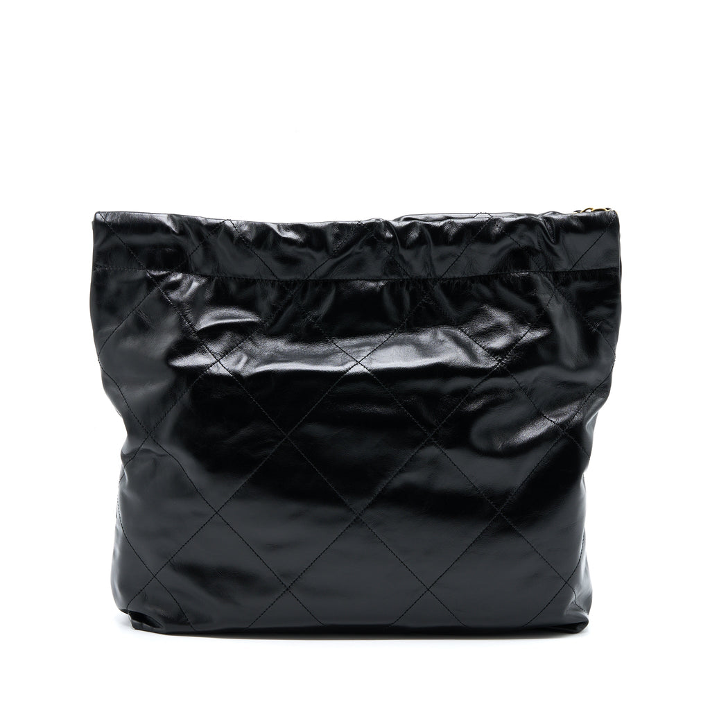 CHANEL MEDIUM 22 BAG SHINY CALFSKIN BLACK GHW (MICROCHIP)