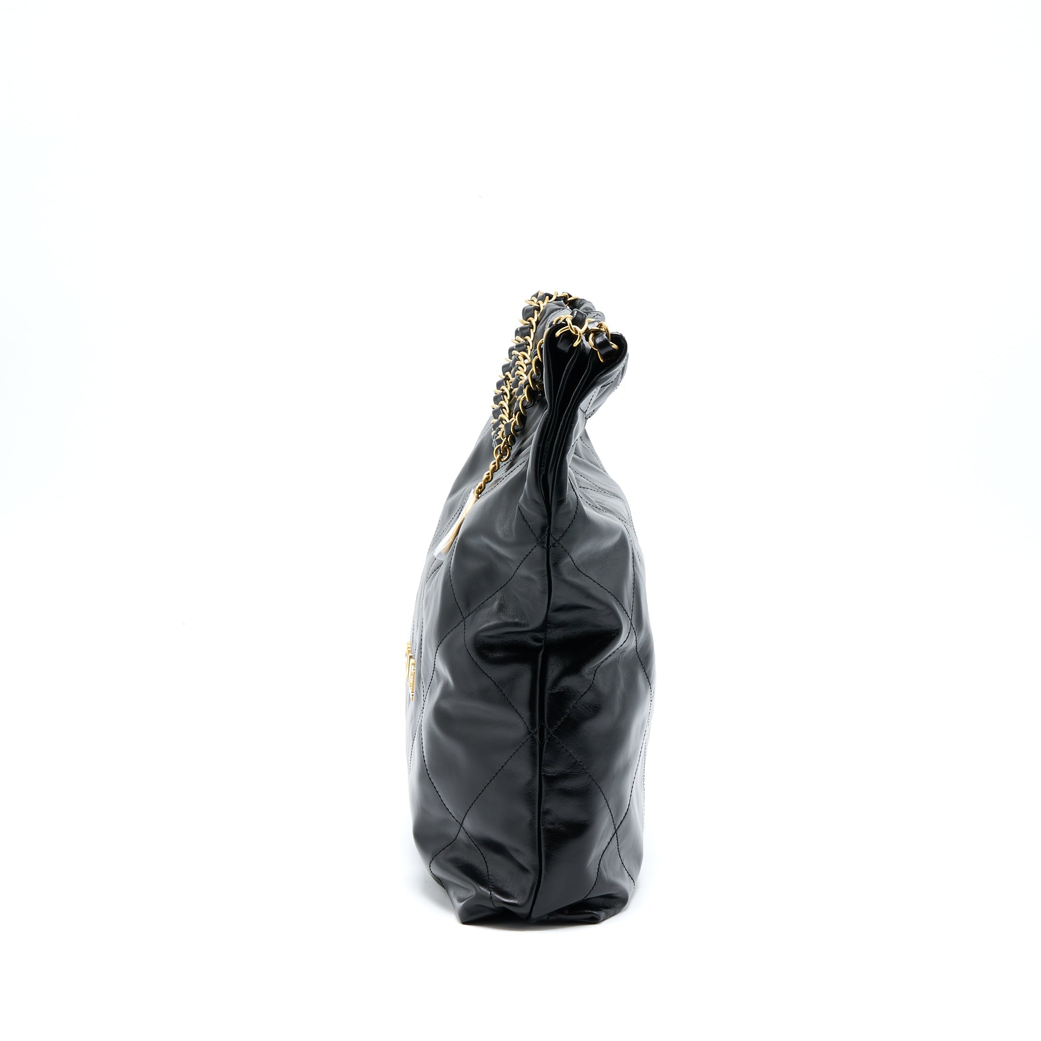 CHANEL MEDIUM 22 BAG SHINY CALFSKIN BLACK GHW (MICROCHIP)