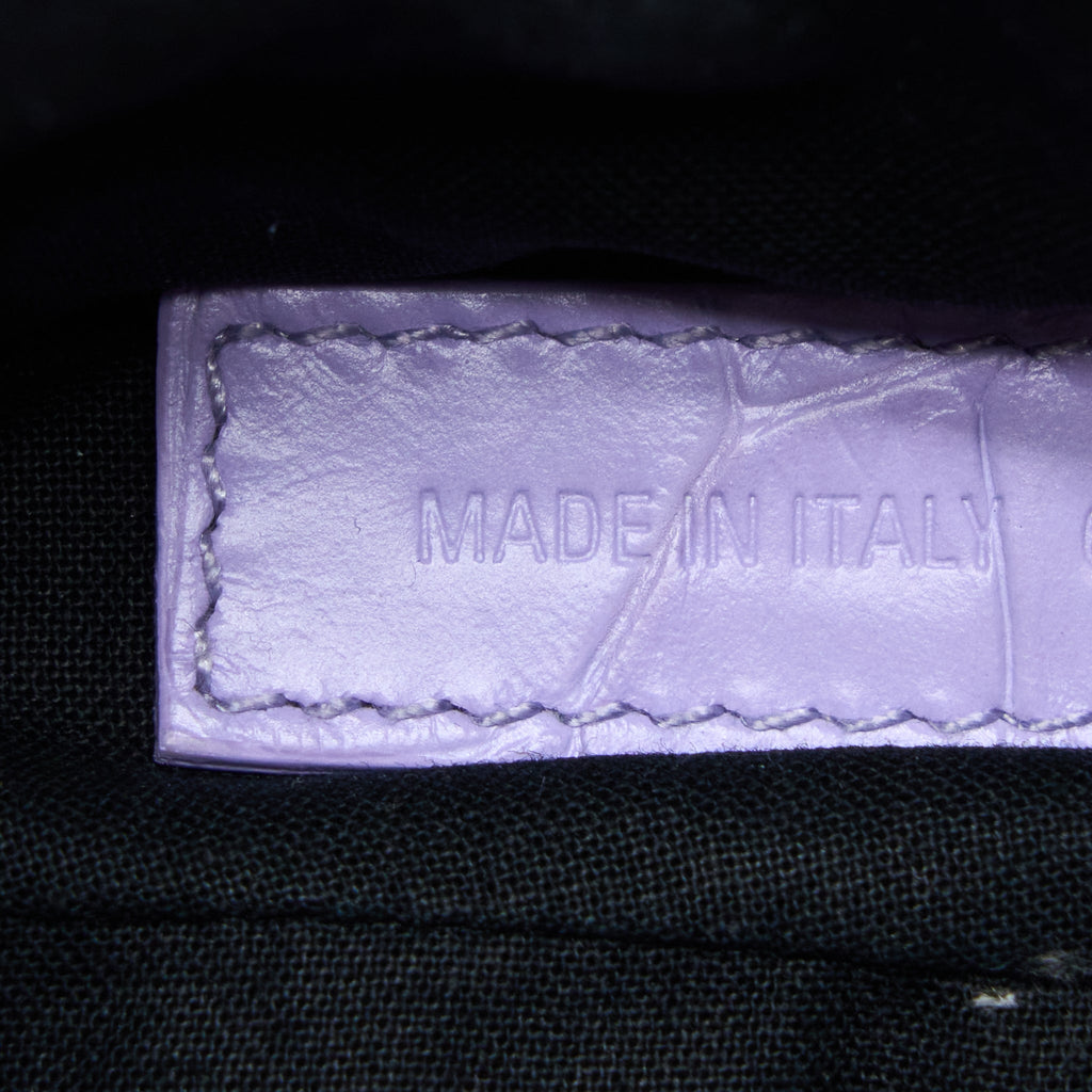 BALENCIAGA LE CAGOLE XS SHOULDER BAG CROC EMBOSSED CALFSKIN LIGHT PURPLE SHW