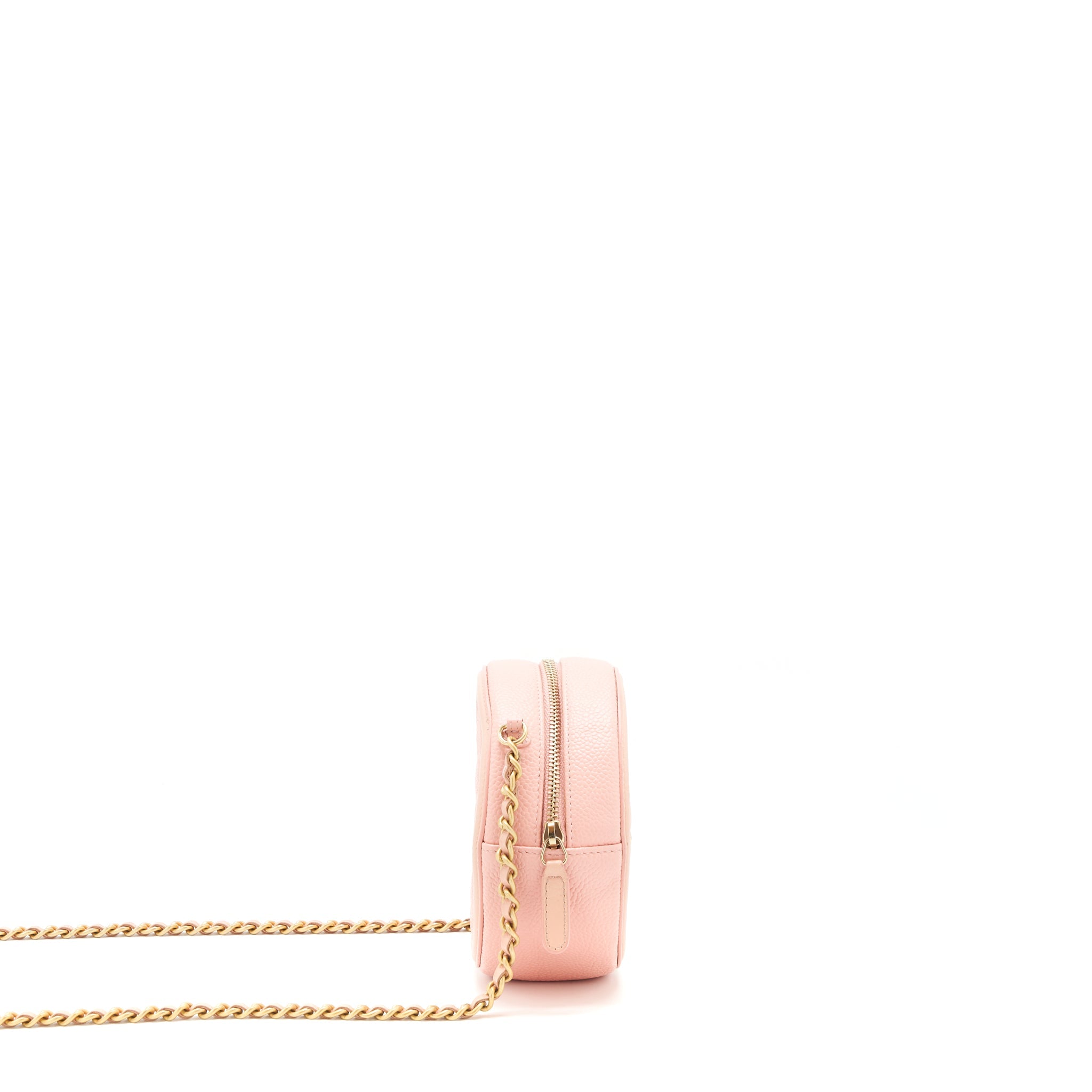 CHANEL MINI ROUND VANITY WITH CHAIN CAVIAR PINK GHW