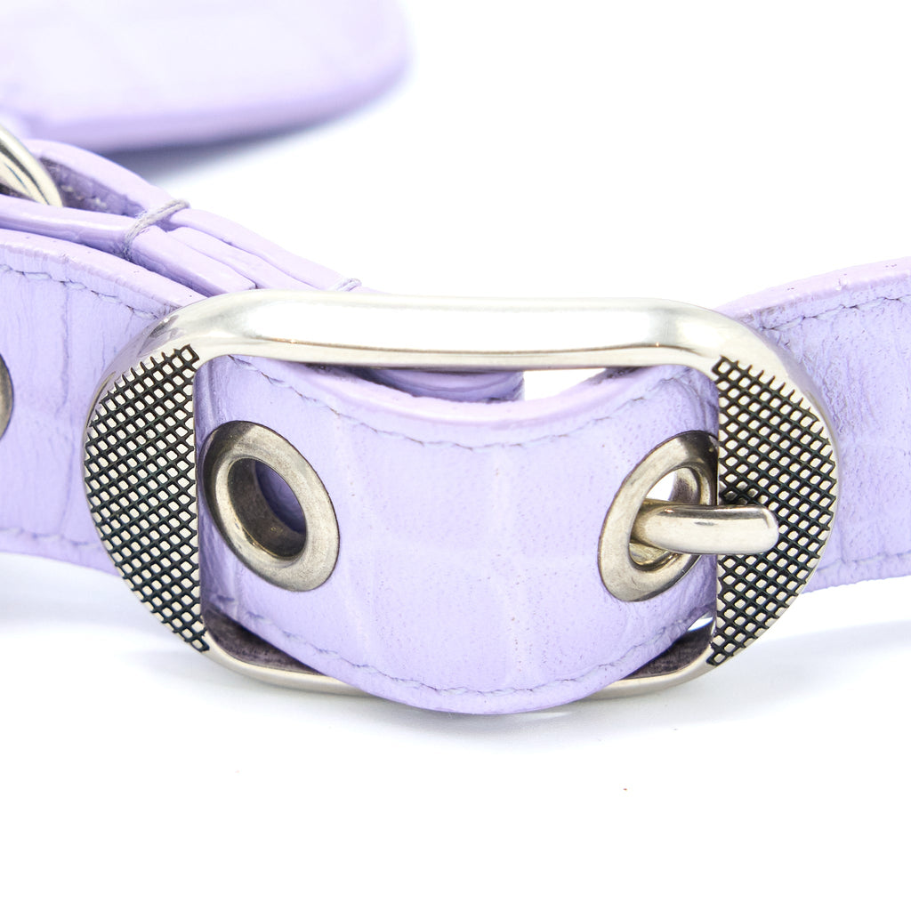 BALENCIAGA LE CAGOLE XS SHOULDER BAG CROC EMBOSSED CALFSKIN LIGHT PURPLE SHW