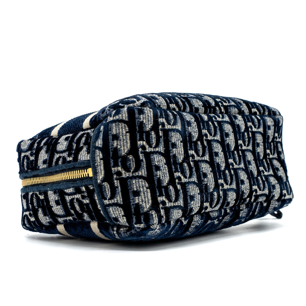 DIOR BEAUTY POUCH BLUE DIOR OBLIQUE JACQUARD/VELVET GHW
