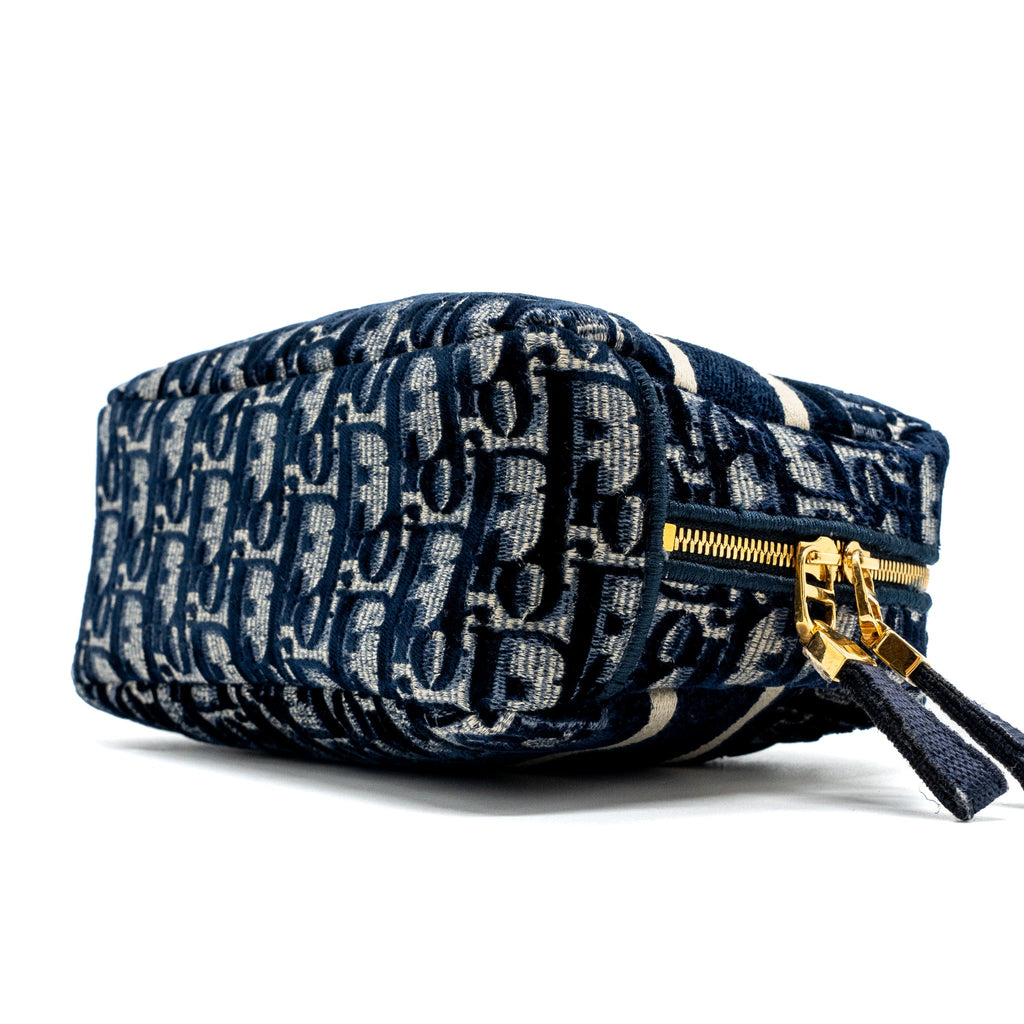 DIOR BEAUTY POUCH BLUE DIOR OBLIQUE JACQUARD/VELVET GHW