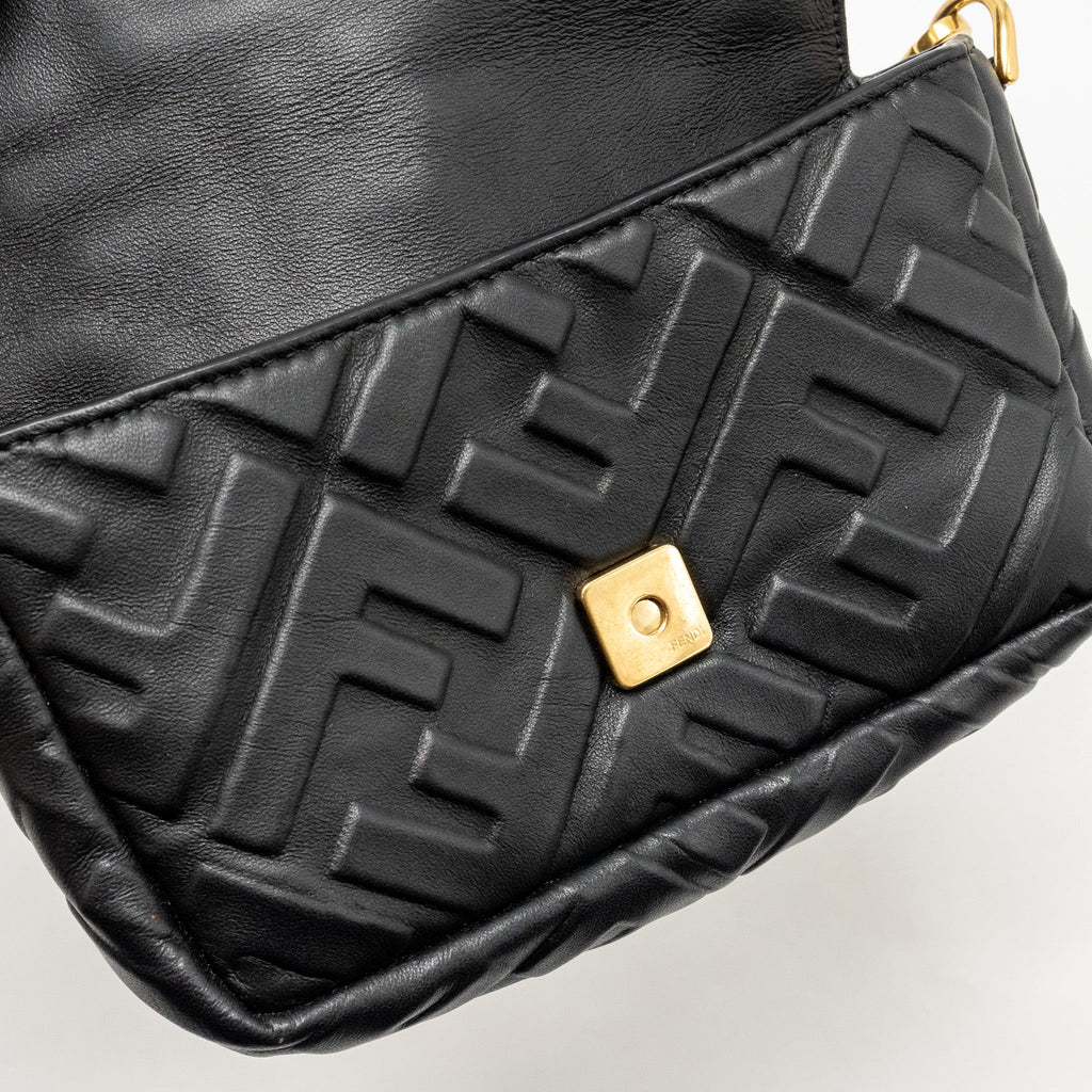 FENDI MINI BAGUETTE BAG FF MOTIF NAPPA LEATHER BLACK GHW
